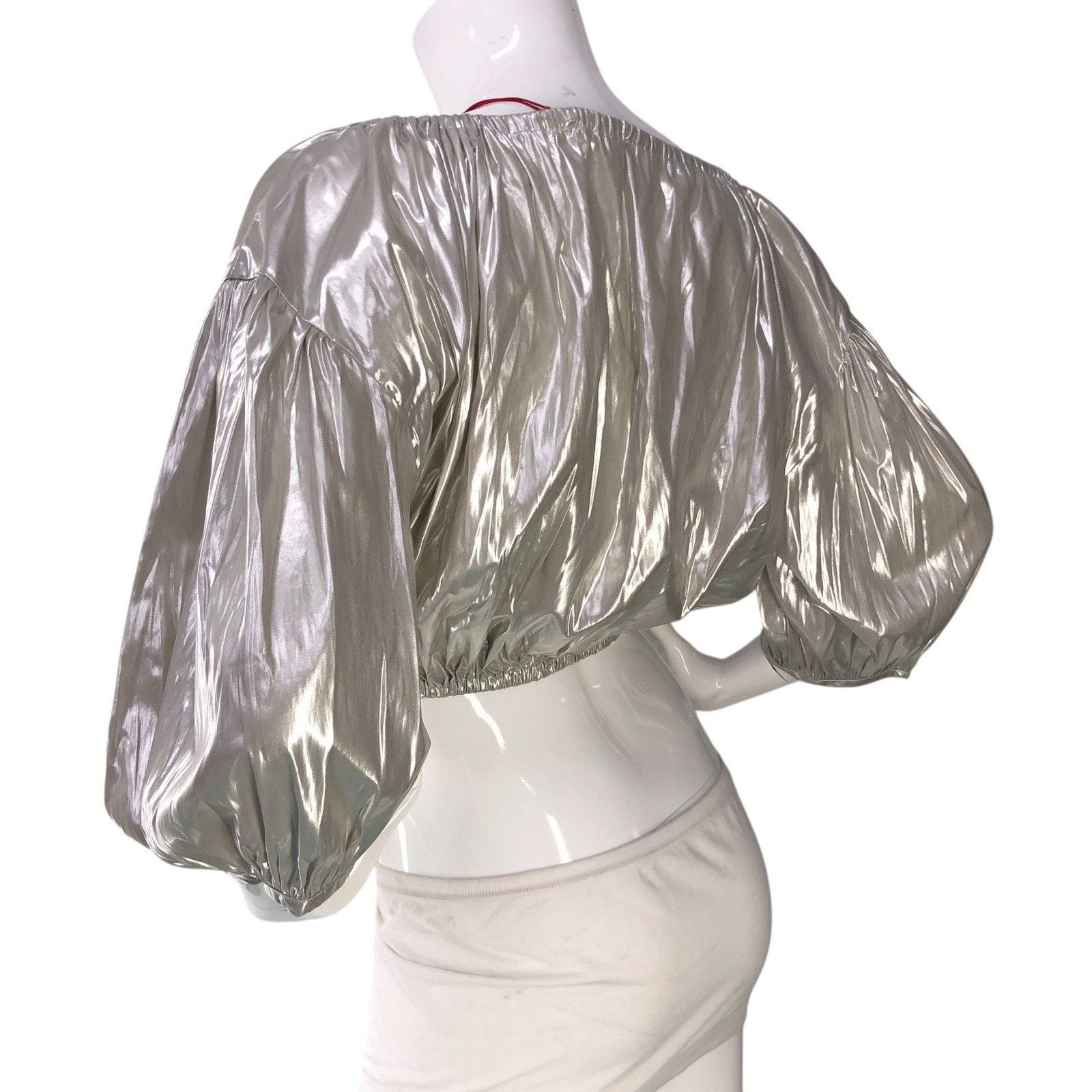 Ciao Lucia Ciao Lucia Top XS Octavia Foiled Satin Cropped Puff Sleeve Size XS / US 0-2 / IT 36-38 - 6 Thumbnail