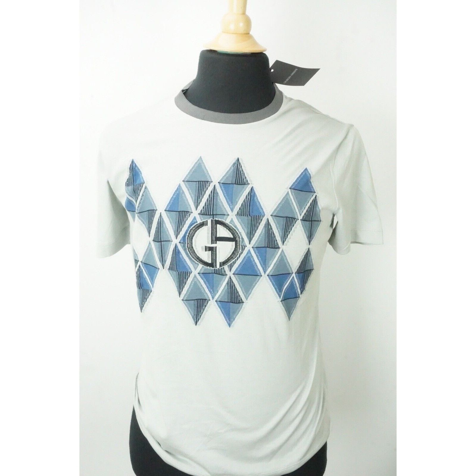 Giorgio Armani Giorgio Armani Black Label Gray Blue Argyle Cotton T Shirt S Size US M / EU 48-50 / 2 - 1 Thumbnail