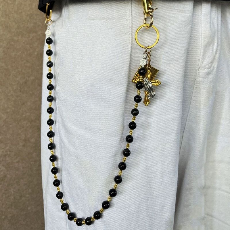 Japanese Brand × Jewelry Black Stone Round Bead Pants Chain Punk Style Size ONE SIZE - 3 Thumbnail