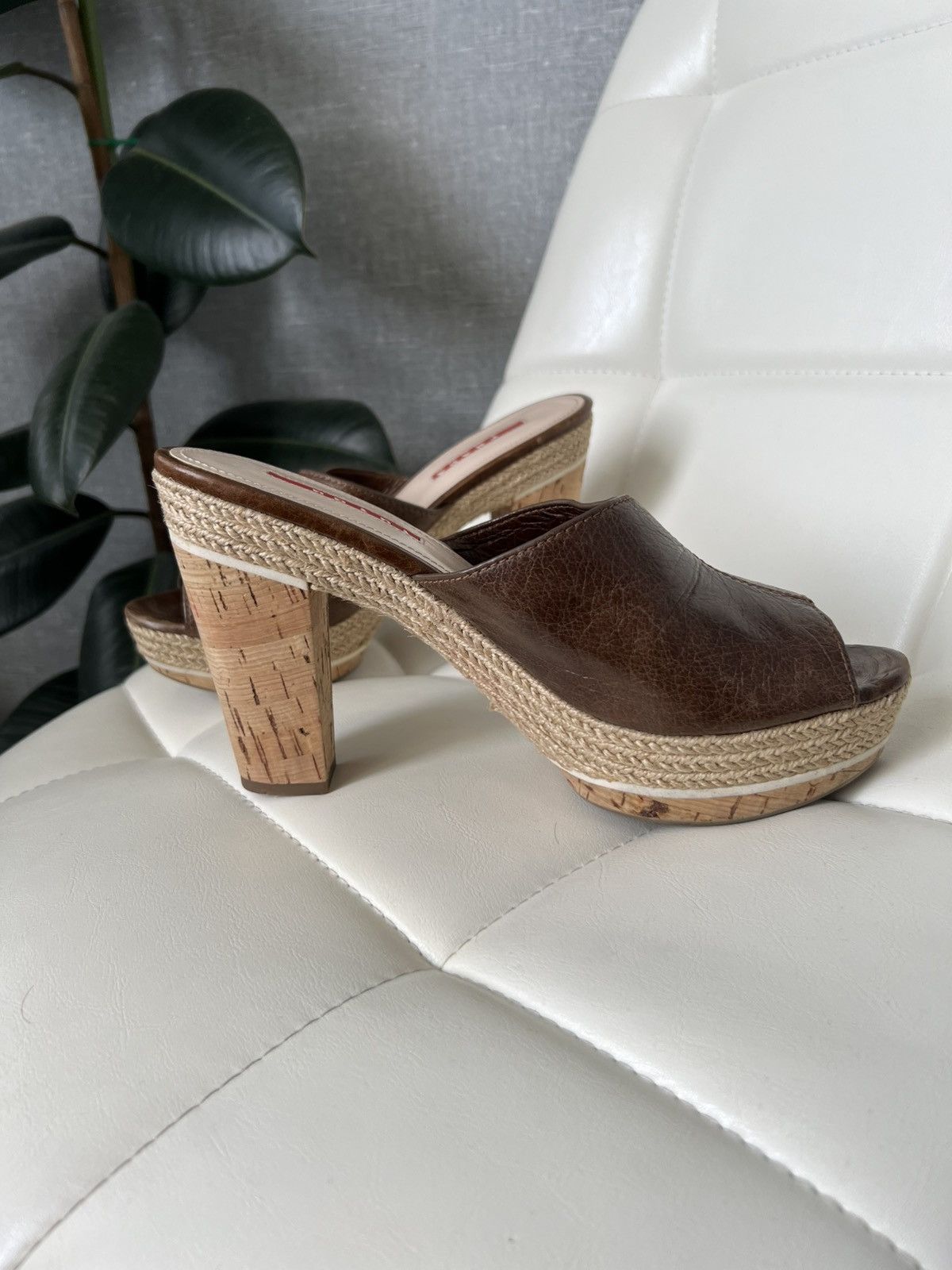 Prada Prada Leather Platform Mules Cork Heels Woven Trim Sandals Size US 8 / IT 38 - 7 Thumbnail