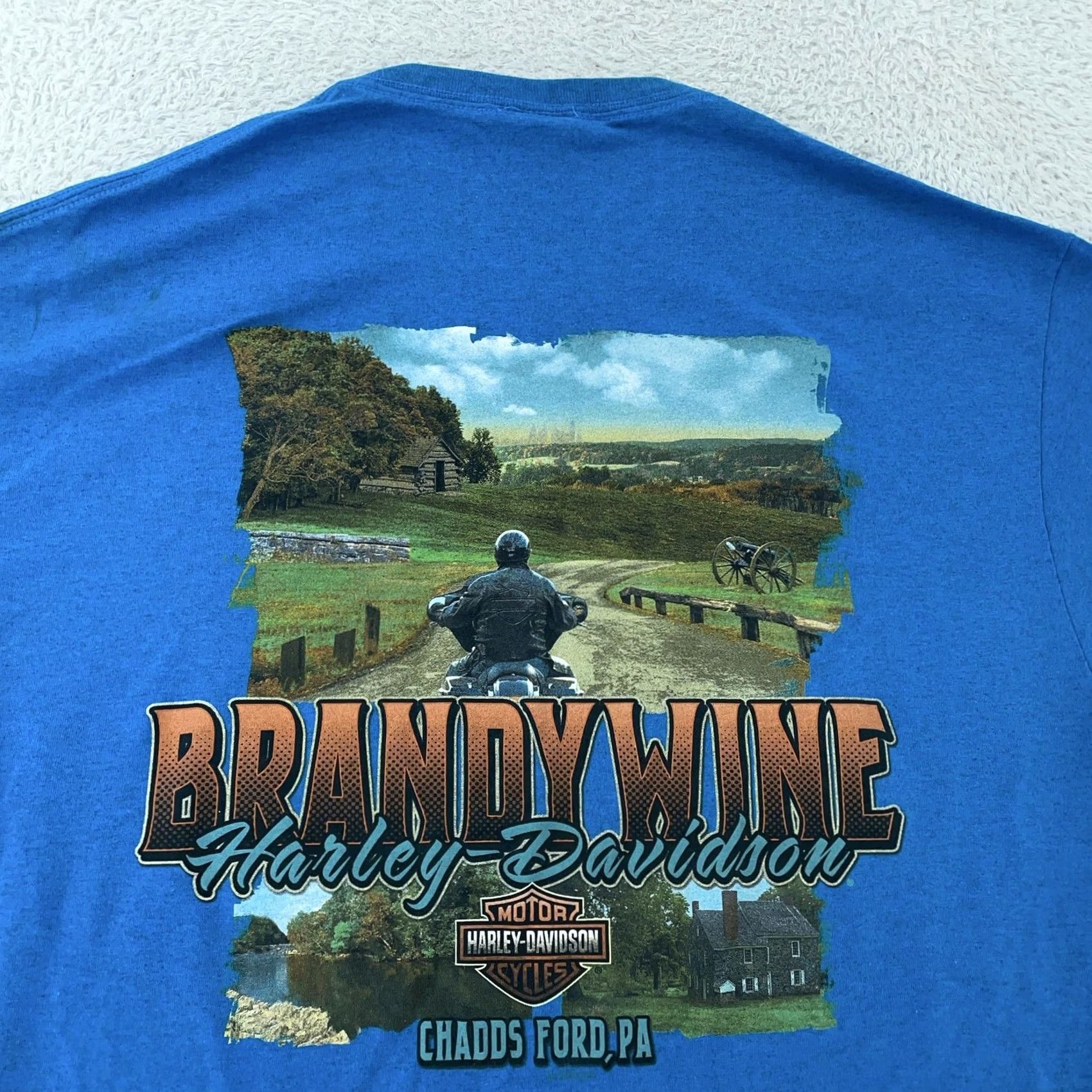 Harley Davidson Harley-Davidson Shirt Mens XL Blue Brandywine Chadds Ford Pennsylvania Biker Tee Size US XL / EU 56 / 4 - 2 Thumbnail