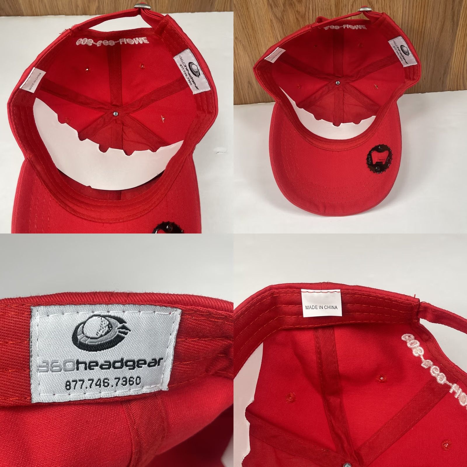Vintage 360 HeadGear Baseball Cap Hat Adjustable Red with Built In Bottle Opener Under Visor Mens Adults Cap Size ONE SIZE - 8 Thumbnail