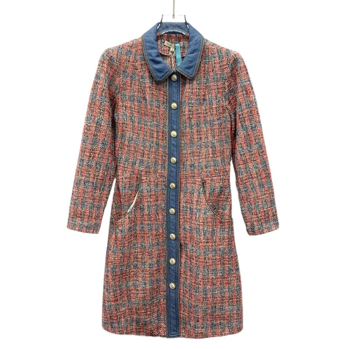 Maje Maje Pink Striped Cotton Lapel Long-sleeve Tweed Dress K26WX Size XS / US 0-2 / IT 36-38 - 1 Thumbnail