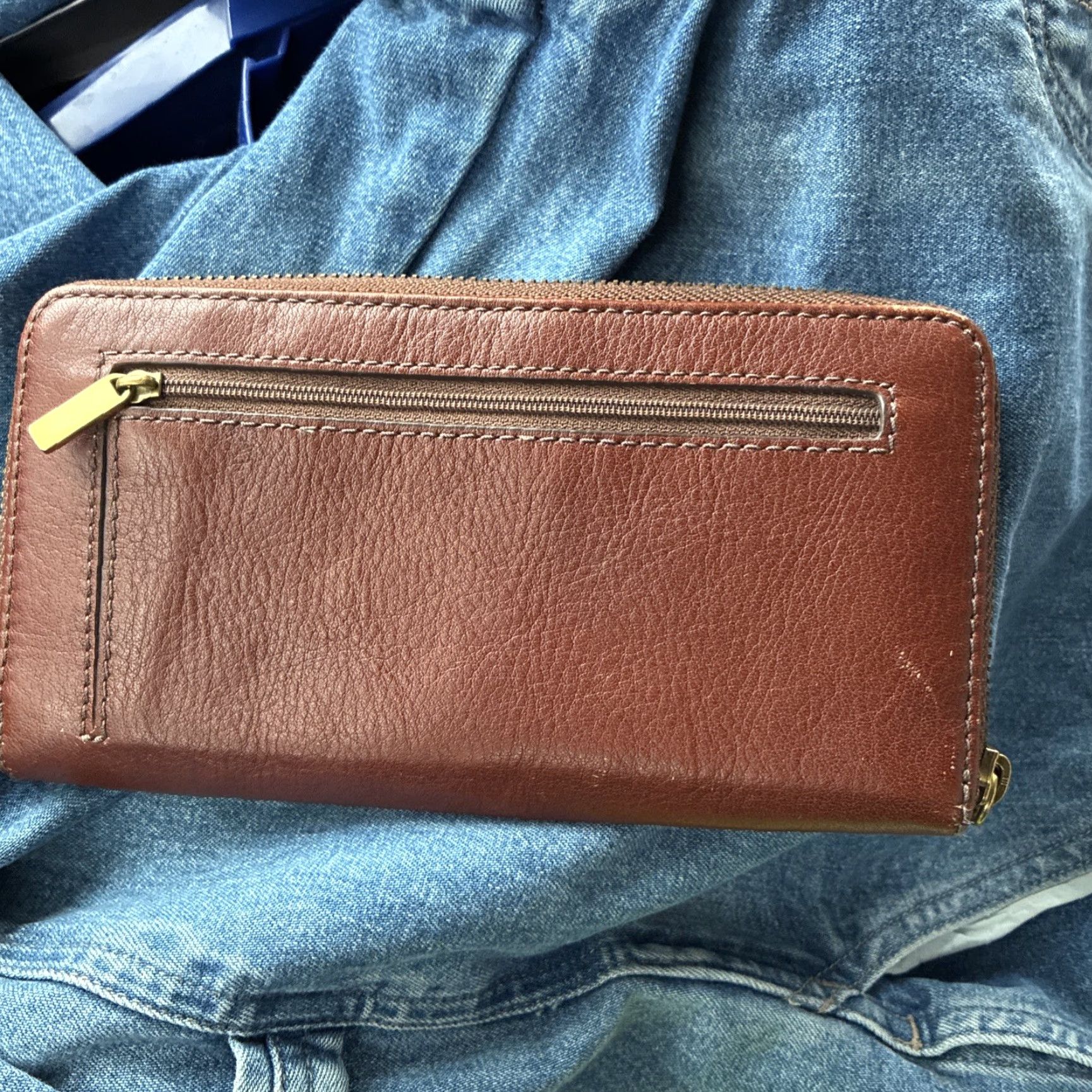 Fossil Jori RFID Zip Clutch Brown Leather Wristlet Purse NWT 00 SWL3008210