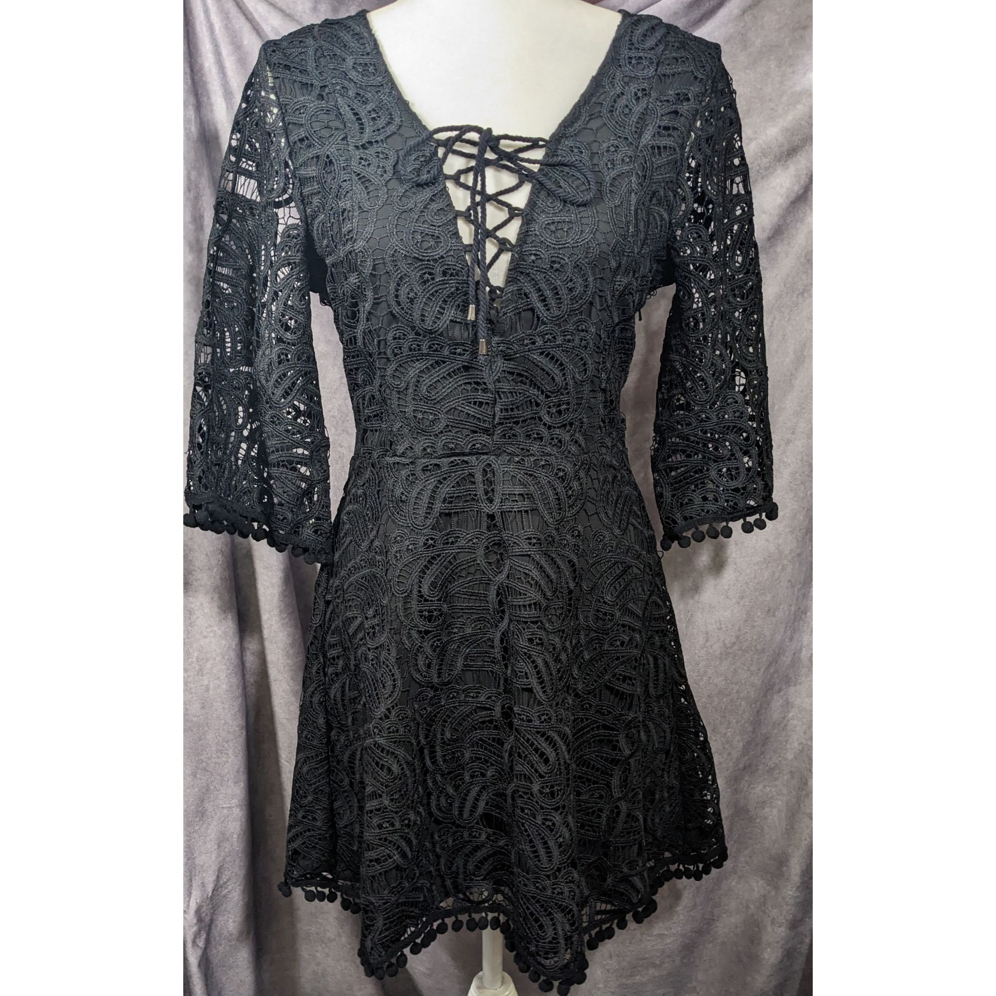 Other Tularosa Gothic Coal Black Lace Bell Sleeve Tie Front Dress Size M / US 6-8 / IT 42-44 - 8 Thumbnail