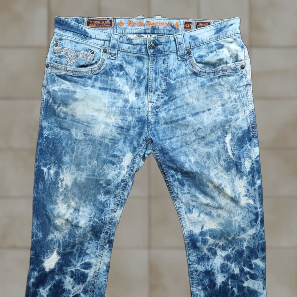 Vintage Rock Revival Jeans Men 40x28 Blue Dorsett Alt Straight Acid Wash Distressed Size US 40 / EU 56 - 1 Thumbnail
