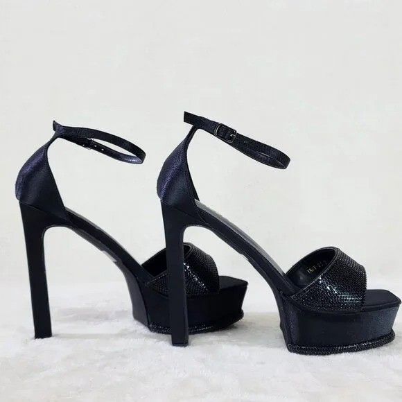 Other Helen Black Satin Rhinestone Trim Party Evening Platform Hig Size US 8 / IT 38 - 4 Thumbnail