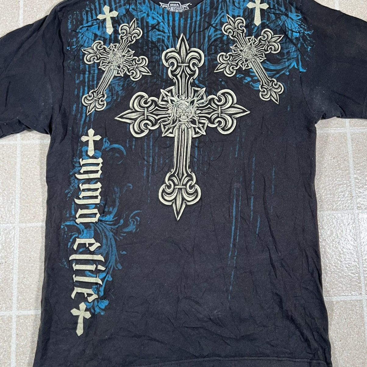Other MMA Elite Shirt Mens Large Blue Black Cross Spellout Tee Y2K Size US L / EU 52-54 / 3 - 3 Thumbnail