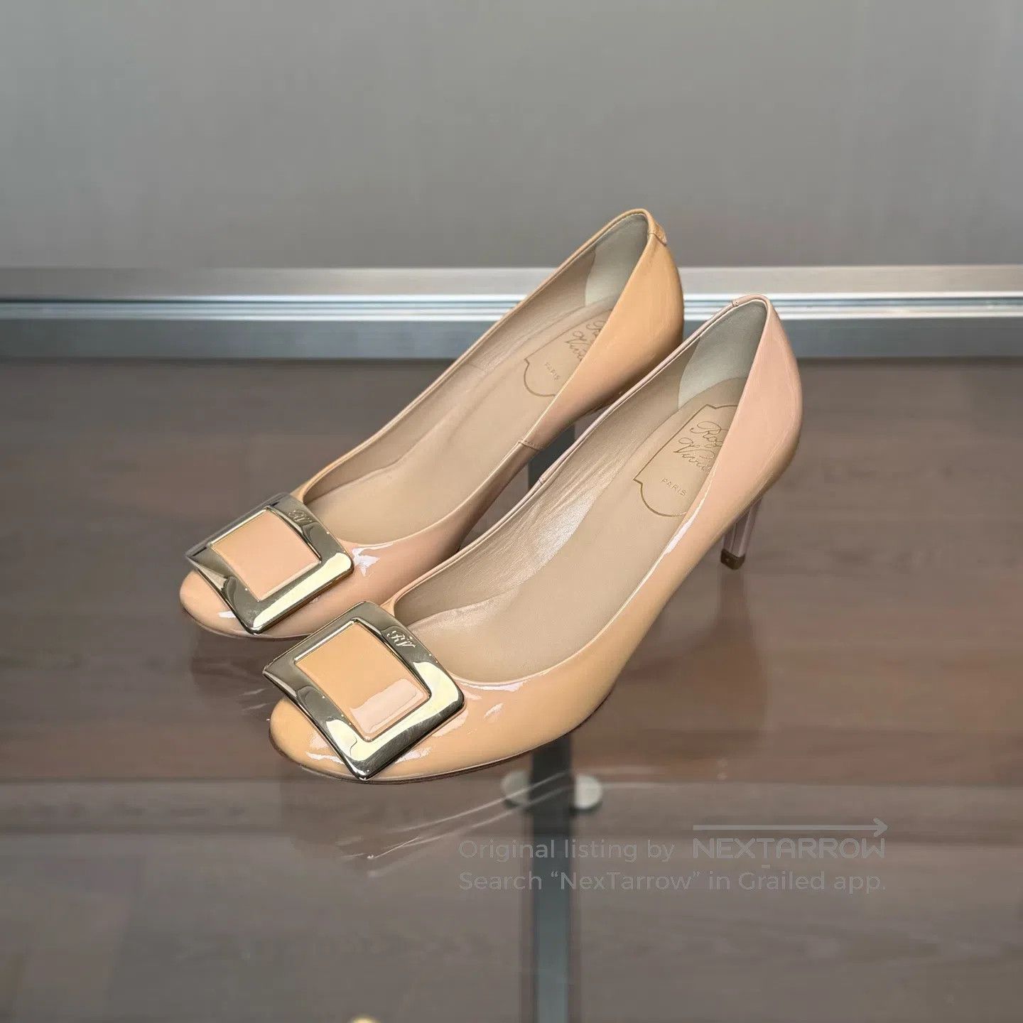 Roger Vivier Roger Vivier Square-toed, nude-colored painted leather hig Size US 5 / IT 35 - 1 Thumbnail