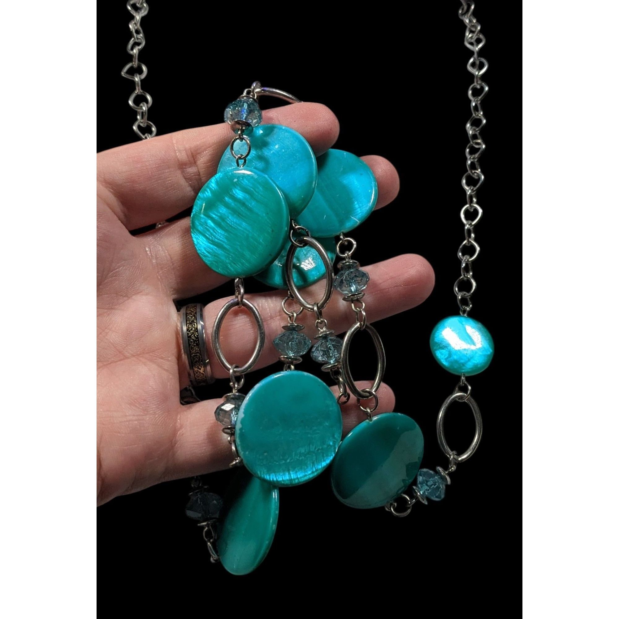 Other Retro Mermaidcore Blue Shell And Glass Station Necklace Size ONE SIZE - 6 Thumbnail