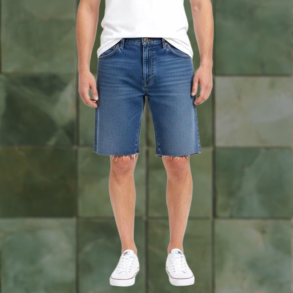 Dickies Dickies Denim Jean Shorts Mens 31 Blue Bermuda Raw Hem Frayed Casual Workwear Denim Shorts Bermuda Baggy 5-Pocket Mens Size US 31 - 1 Thumbnail