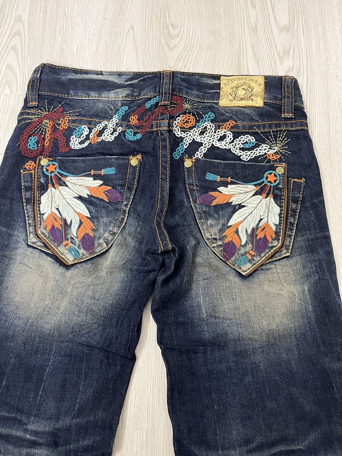 CRAZY🤯 Flare Red Pepper Embroided Trible Style Jeans