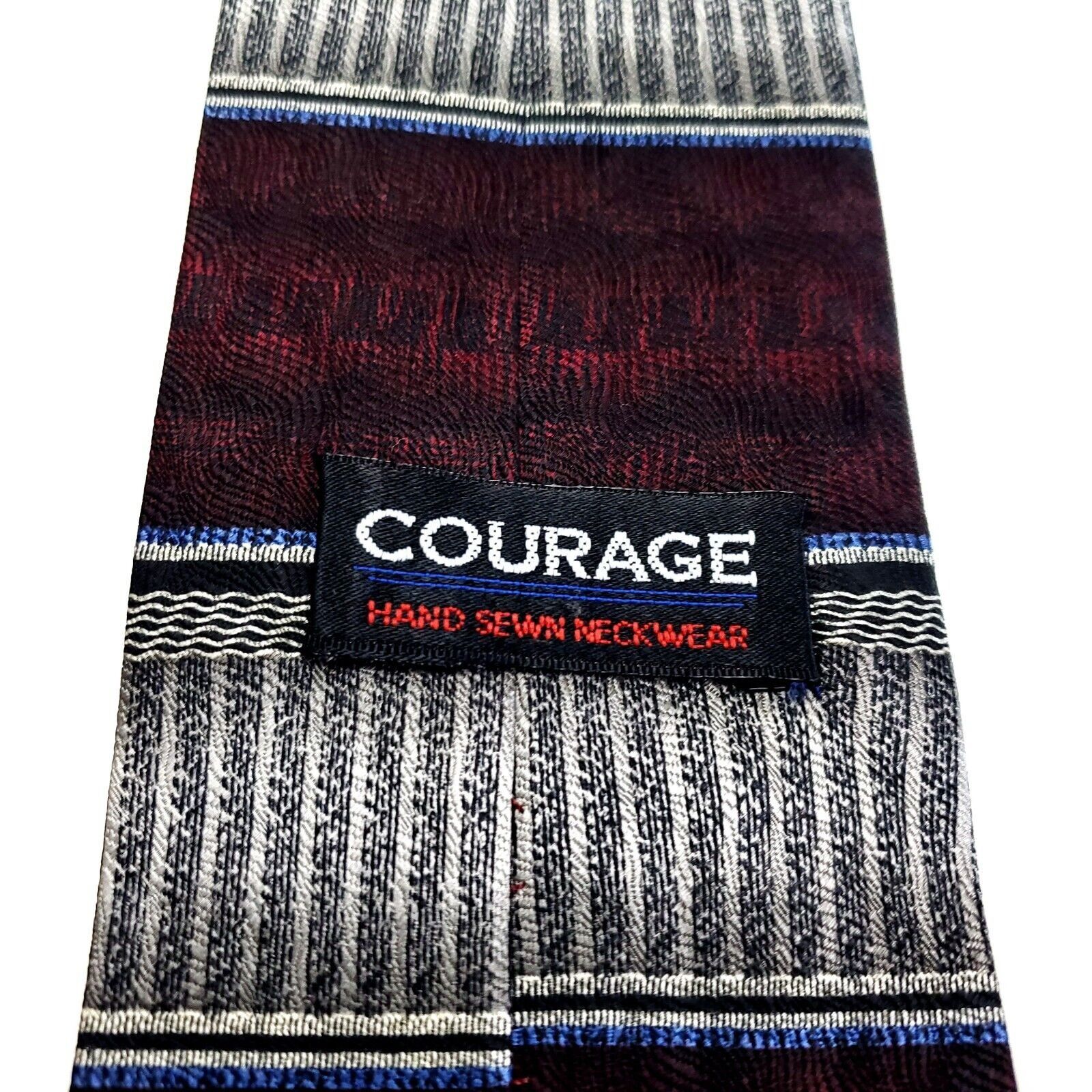 Vintage Courage Silk Tie Maroon Red Gray Handsewn Size ONE SIZE - 3 Thumbnail