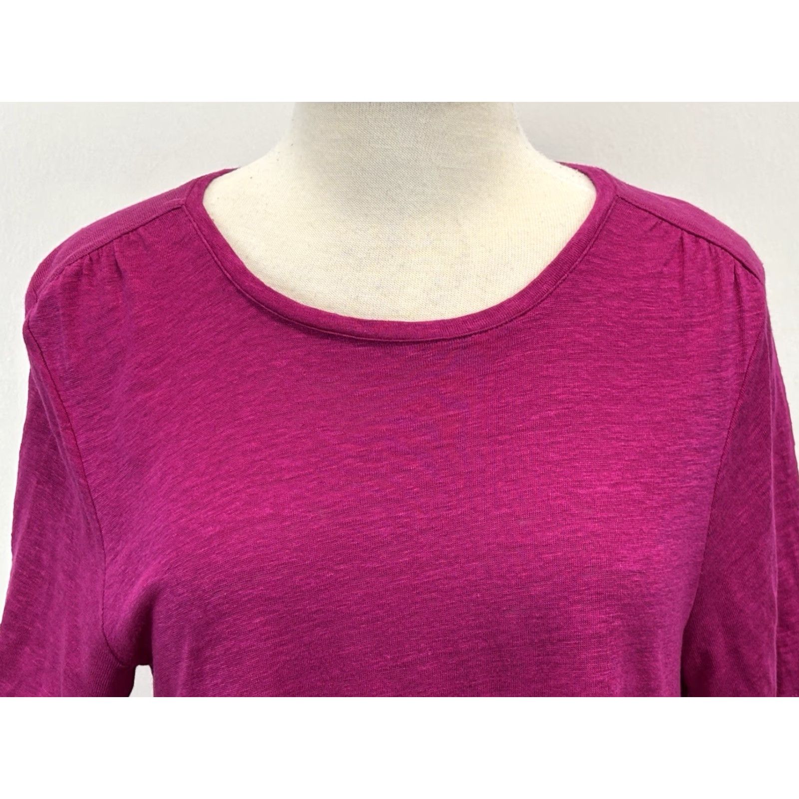 Vintage Chico's 100% Linen Tiered Swing Tee Shirt Women’s Large Pink Botanic Berry Short Sleeve Round Neck Pullover Casual Size L / US 10 / IT 46 - 5 Thumbnail