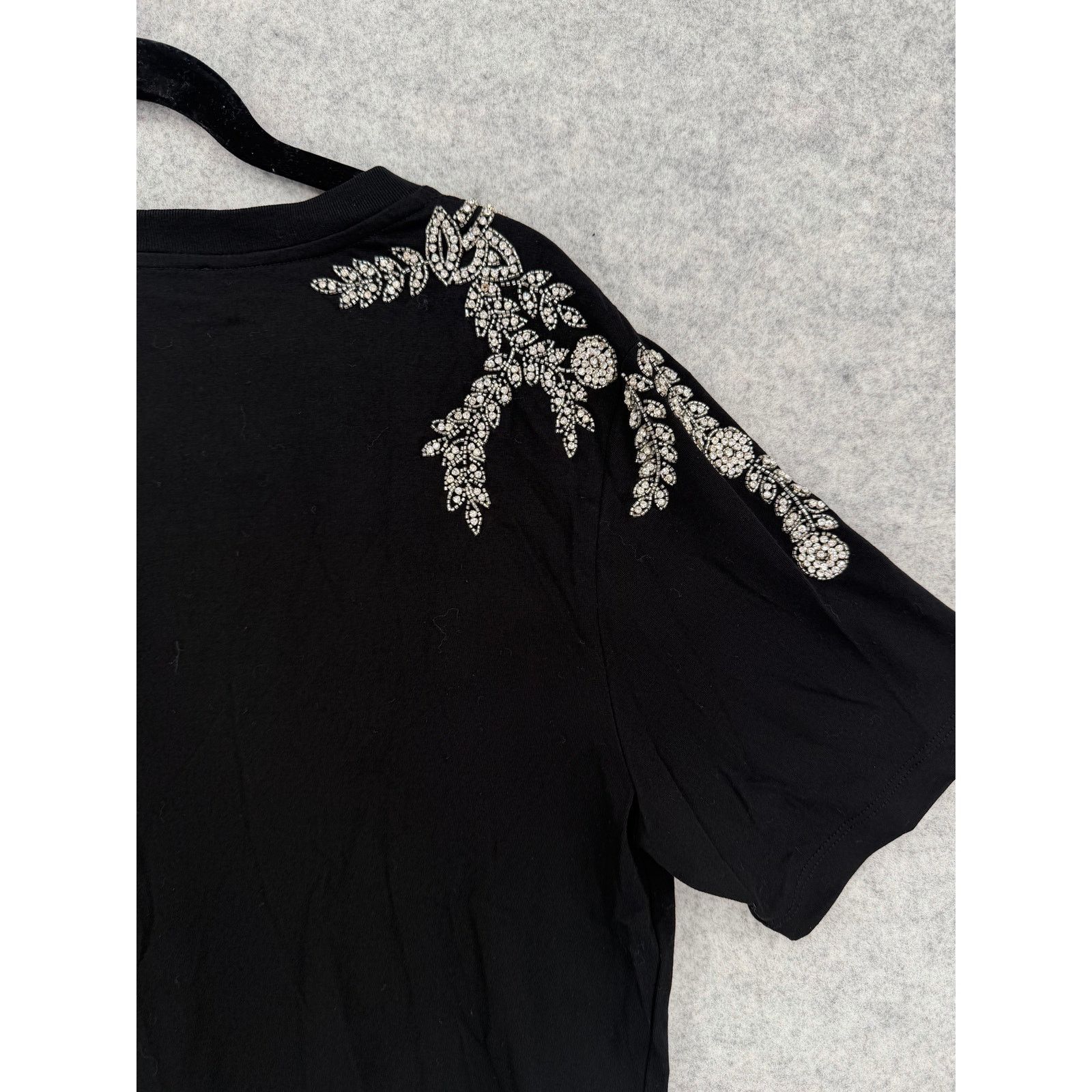 Sandro NEW Sandro Stras Beaded Rhinestone Embellished Black T-Shirt Size L / US 10 / IT 46 - 5 Thumbnail