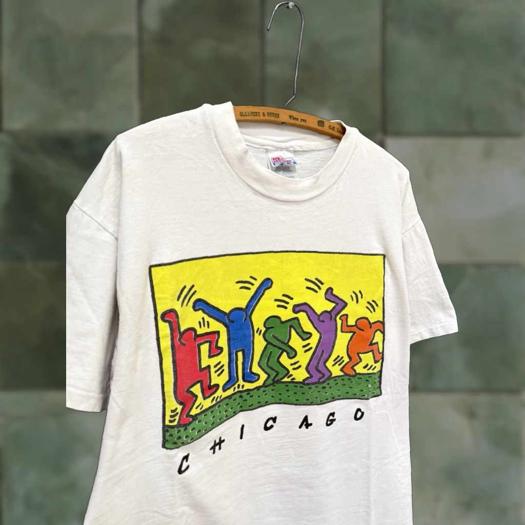 Hanes VINTAGE 90s Keith Haring Chicago Street Art Graphic White Tee Shirt XL Men T-Shirt White 90s Mens XL Kristu Size US XL / EU 56 / 4 - 1 Thumbnail