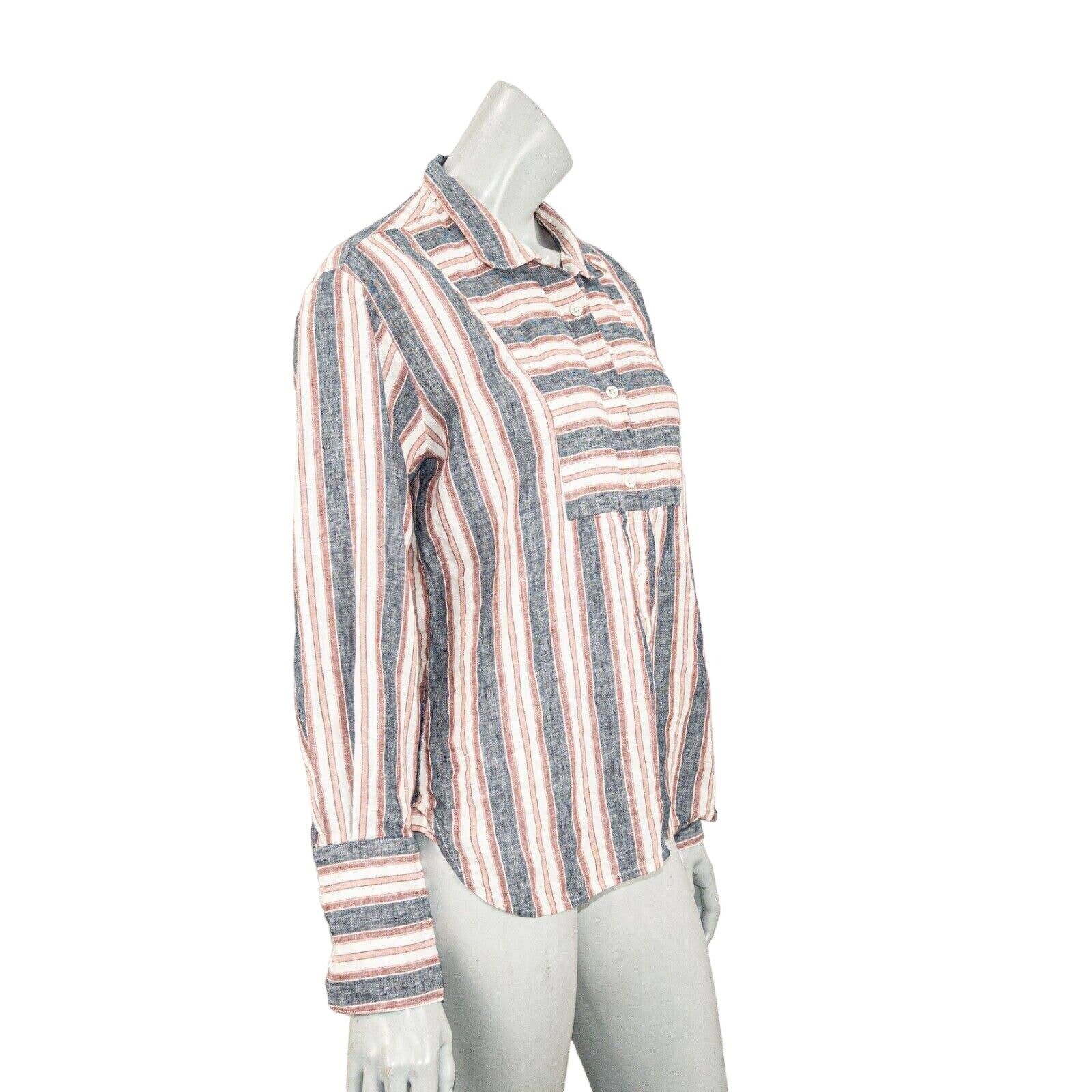 Frame FRAME Natural White Multi Stripe Linen Bib Shirt Blouse Size S / US 4 / IT 40 - 8 Thumbnail