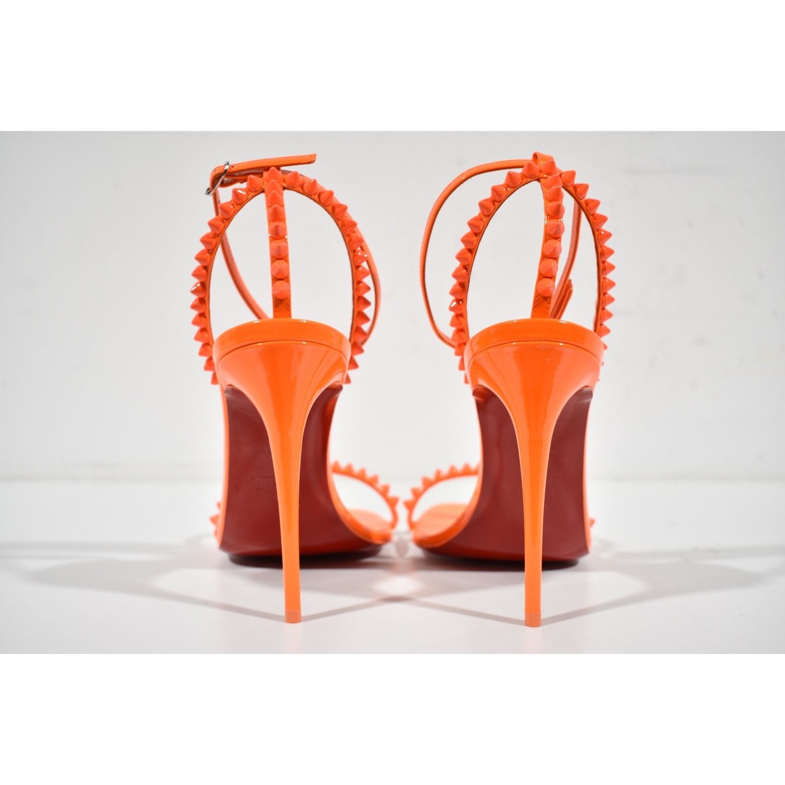 Christian Louboutin So Me 100 Orange Patent Ankle Strap Sandal Heel Pump 38.5 Size US 8.5 / IT 38.5 - 10 Thumbnail