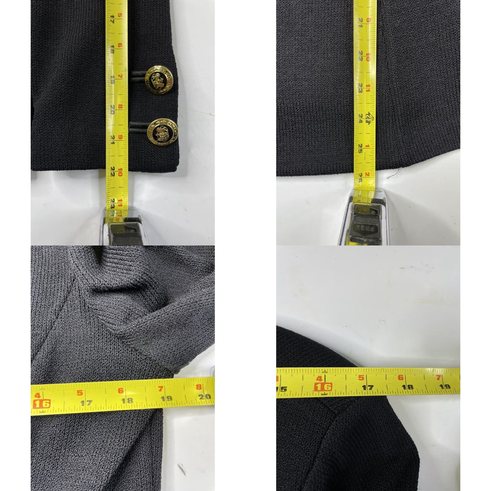 St. John St. John Basics 2Pc Jacket/Blazer & Pant Suit Black Knit Gold Buttons Size 12 Size 34" / US 12 / IT 48 - 8 Thumbnail