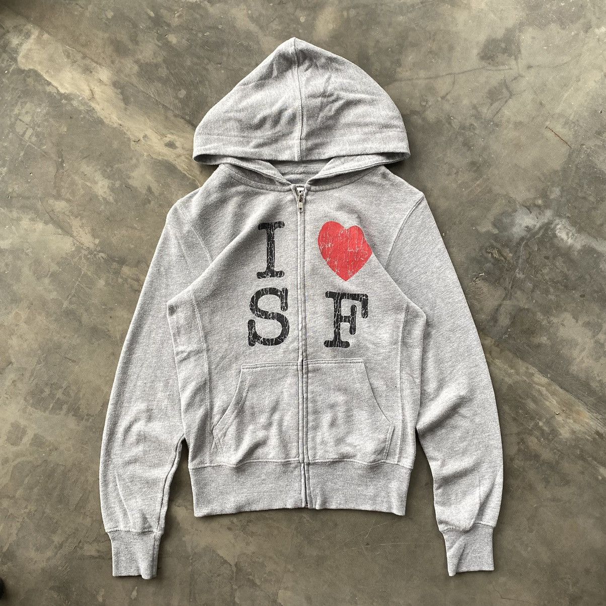 image of I Love Ny I Love Sf Zipper Hoodie in Grey, Men's (Size Small)