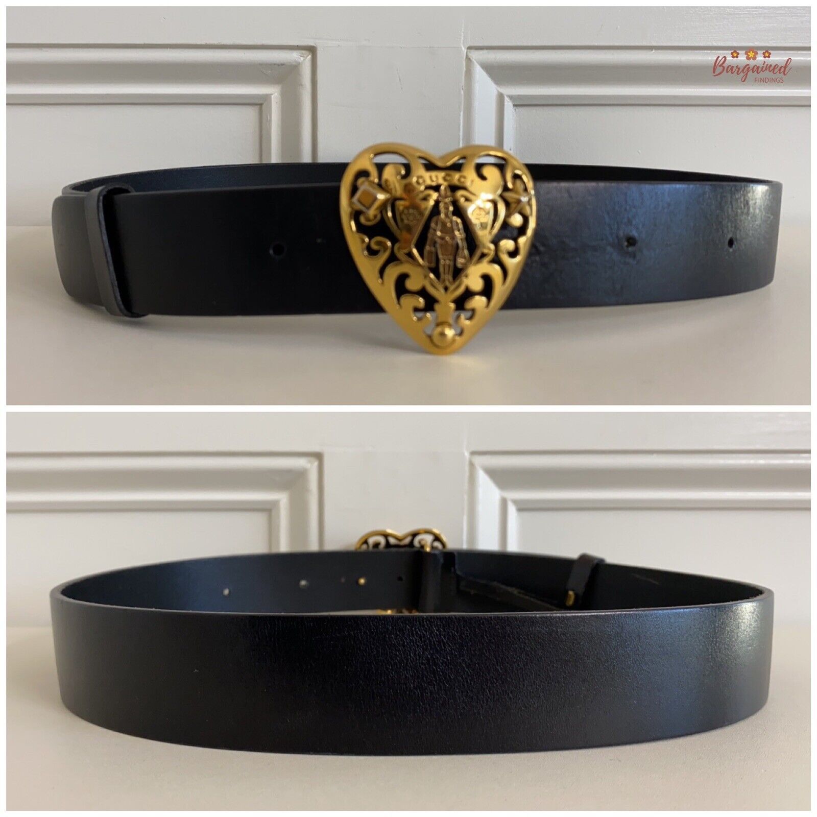 Gucci Gucci Black Calfskin Leather Gold Hysteria Heart Buckle Belt Size 32 - 6 Thumbnail
