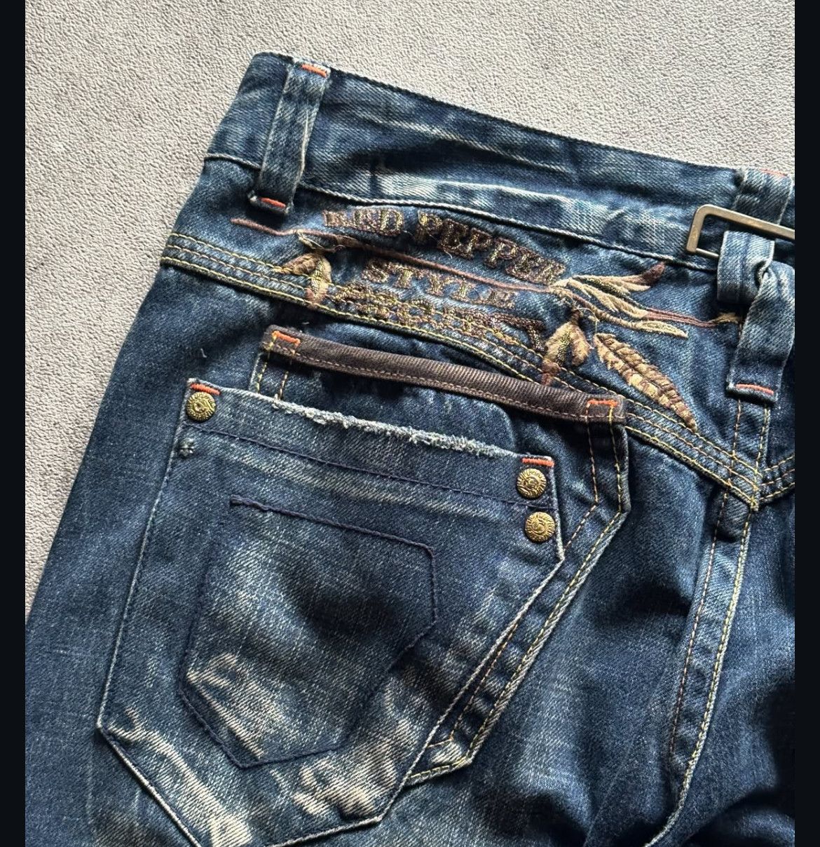Japanese Brand 2000s Red Pepper Embroidery Ifsix Faded Wash Jeans y2k Lgb Size US 34 / EU 50 - 8 Thumbnail