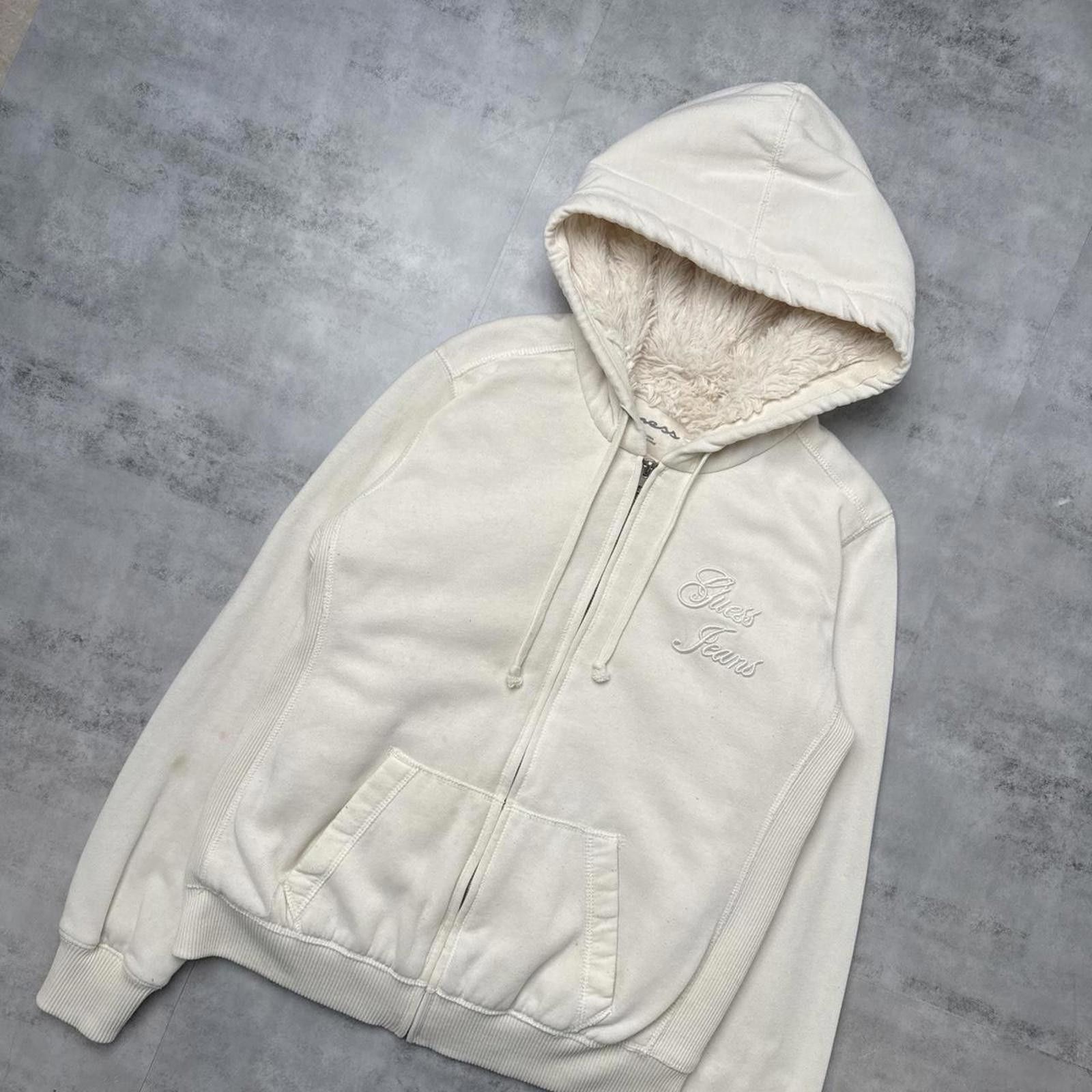 Guess Y2K Guess Cream Sherpa lined zip up hoodie Size US XL / EU 56 / 4 - 2 Thumbnail