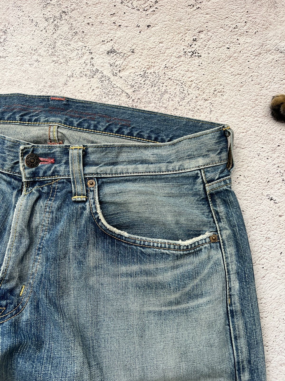 Edwin × Japanese Brand FLARED ≥ THRASHED EDWIN 53504 DISTRESSED DENIM PANT Size US 34 / EU 50 - 10 Thumbnail