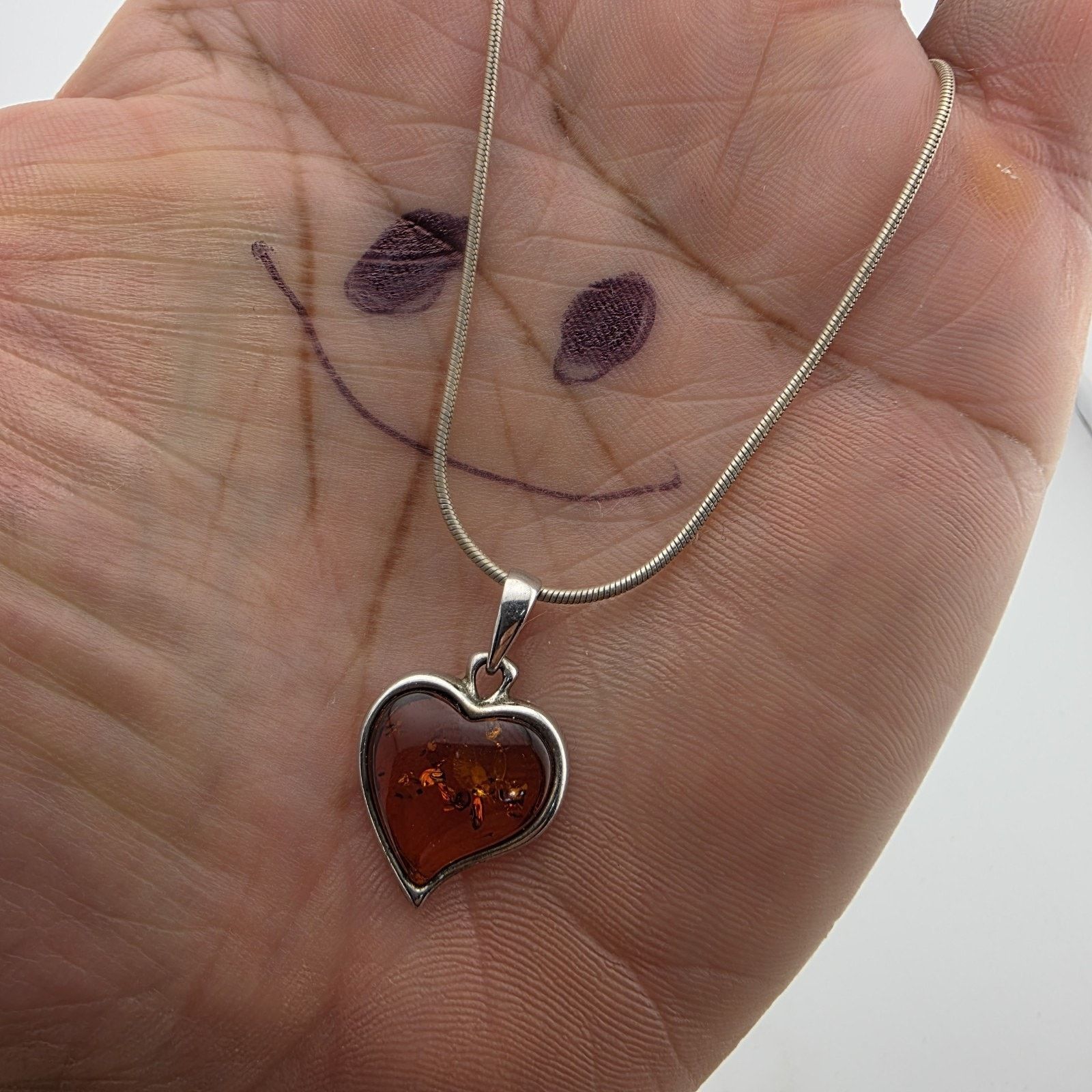 Other Paolo Romeo Sterling Silver Amber Heart Pendant Snake Chain Size ONE SIZE - 1 Thumbnail
