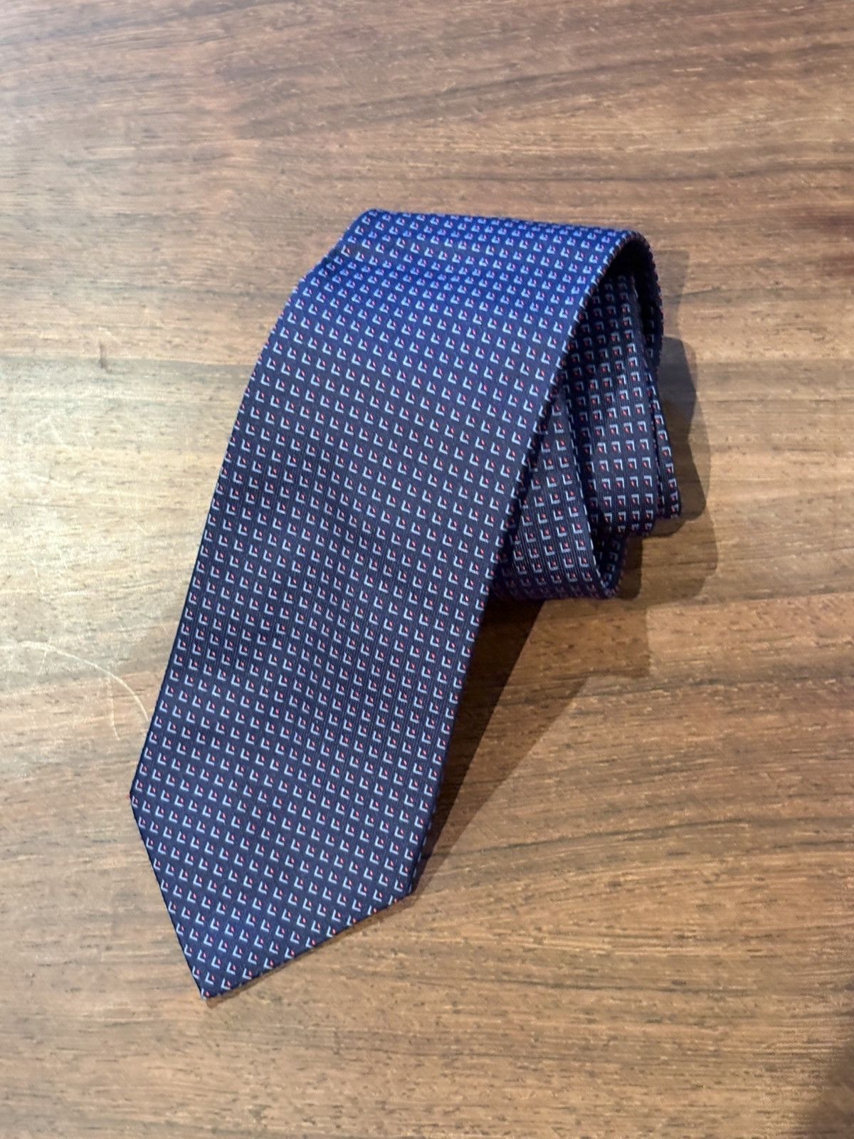 Hermes Hermes men’s jacquard navy and red silk tie Size 30 - 4 Thumbnail