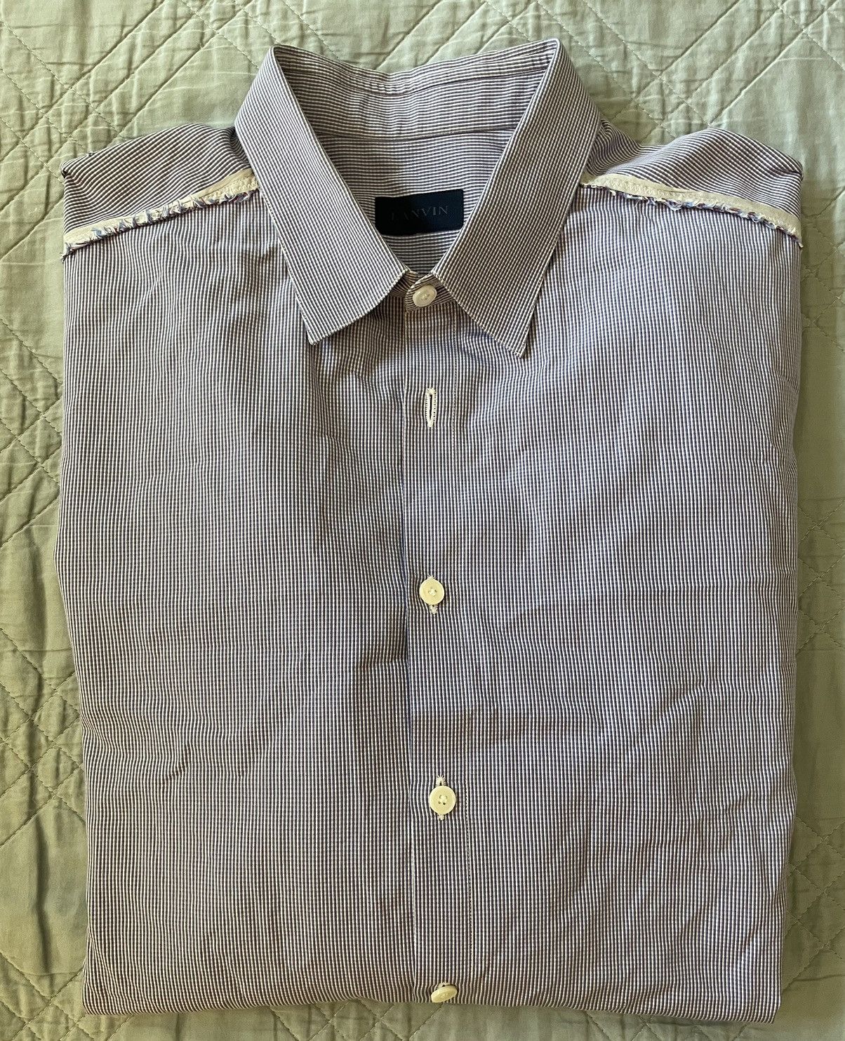 Lanvin Micro Check Shirt with Raw Seam Detail Size US L / EU 52-54 / 3 - 1 Thumbnail