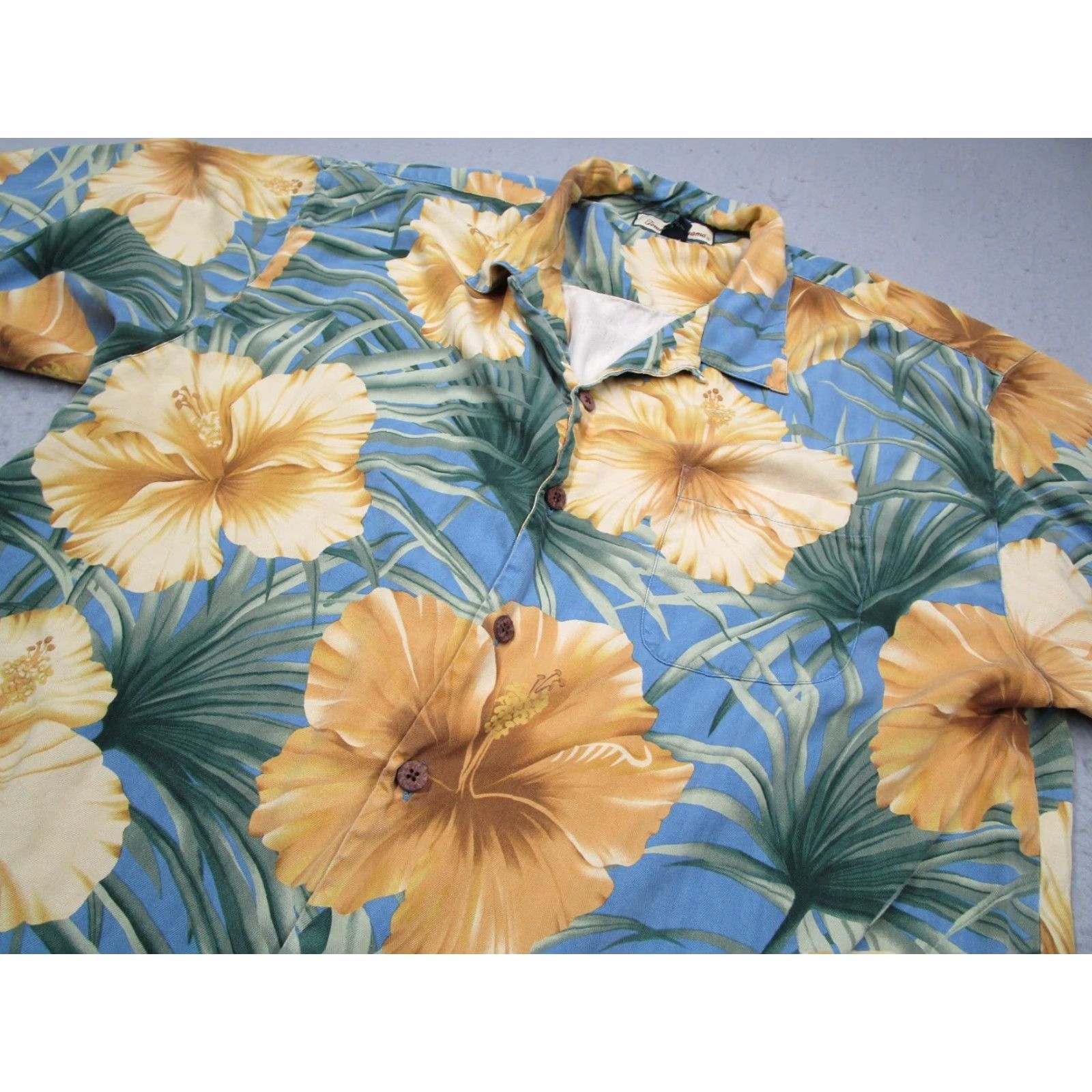 Tommy Bahama TOMMY BAHAMA Shirt Mens XL Yellow Floral Button-Up Silk Hibiscus Short Sleeve Casual Beach Hawaiian Pocket Shirt Size US XL / EU 56 / 4 - 2 Thumbnail