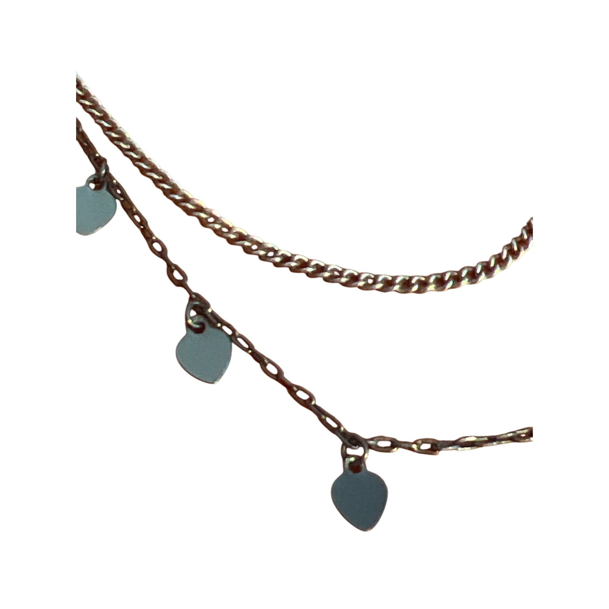 Other Vintage 2 Strand Necklace Silver Tone Gunmetal Heart Dangles Size ONE SIZE - 2 Thumbnail