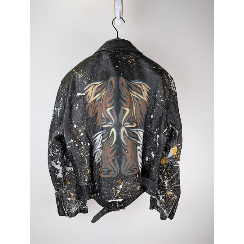 Celine o1rshd1 Hand Painted Biker Jacket in Black Size US L / EU 52-54 / 3 - 14 Thumbnail