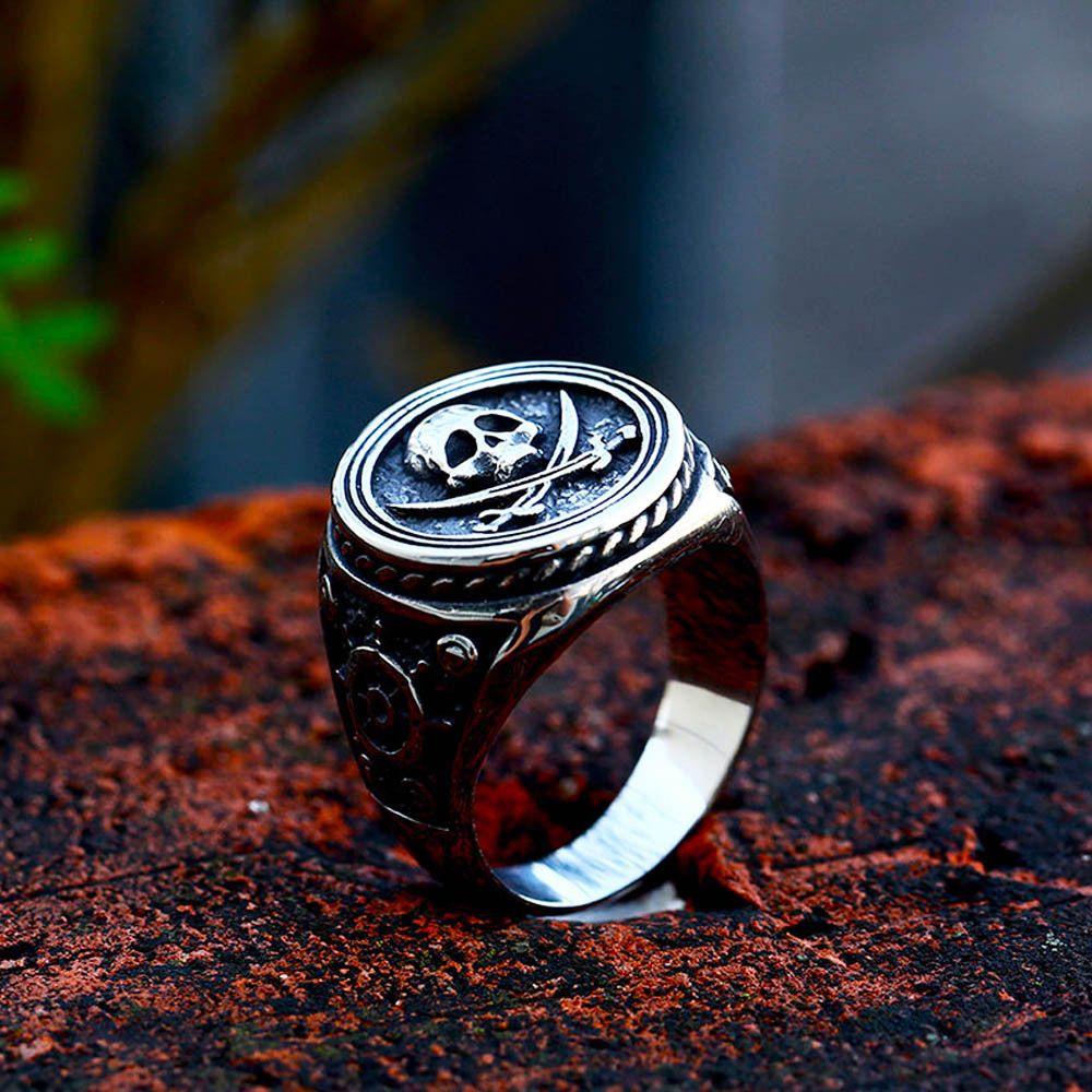 Jewelry × Vintage SIZE 10 Pirate Double Knife Skull Steel Viking Ring Size ONE SIZE - 2 Thumbnail