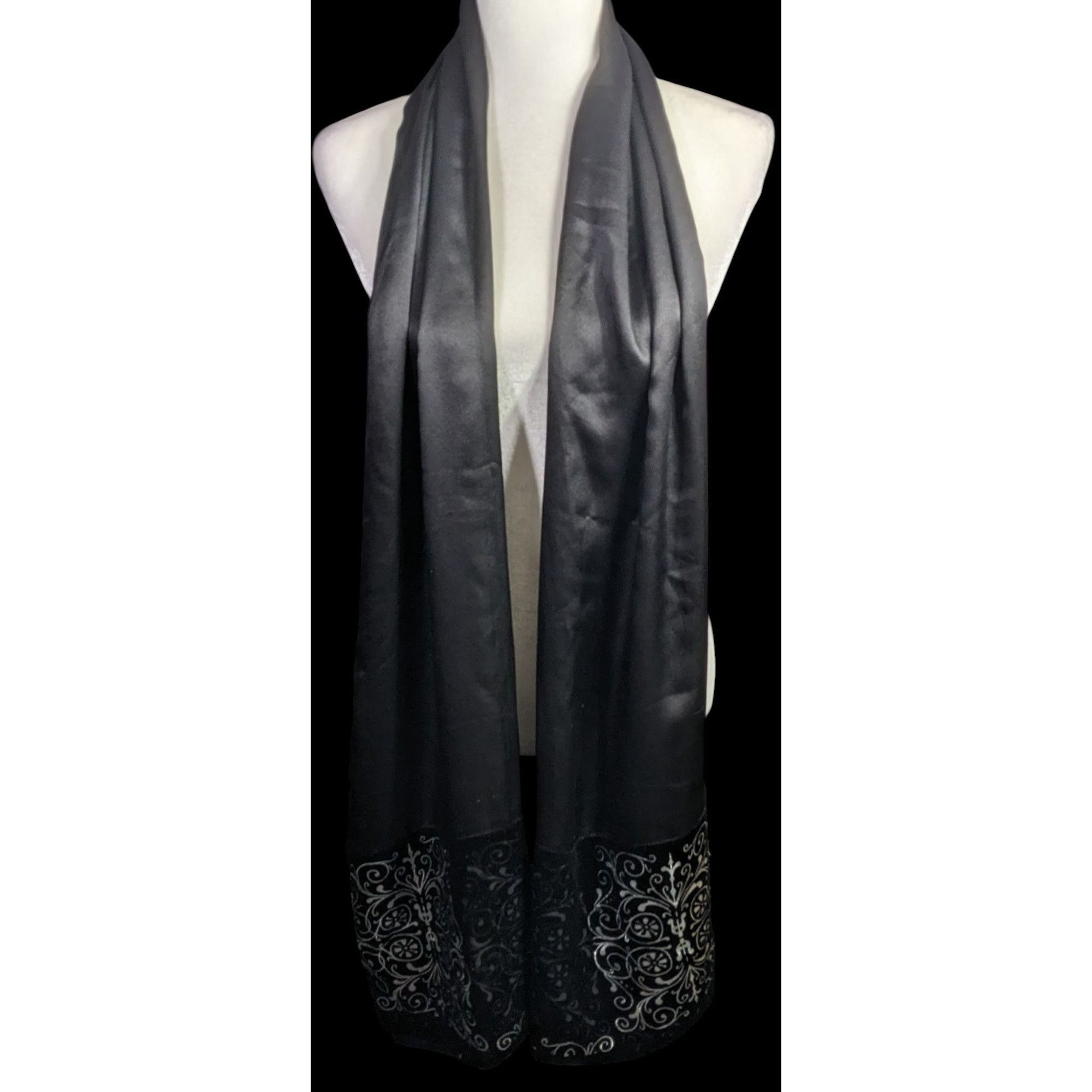 Other Black Gothic Satin & Velvet Scarf With Silver Accents 21x80 Size ONE SIZE - 1 Thumbnail