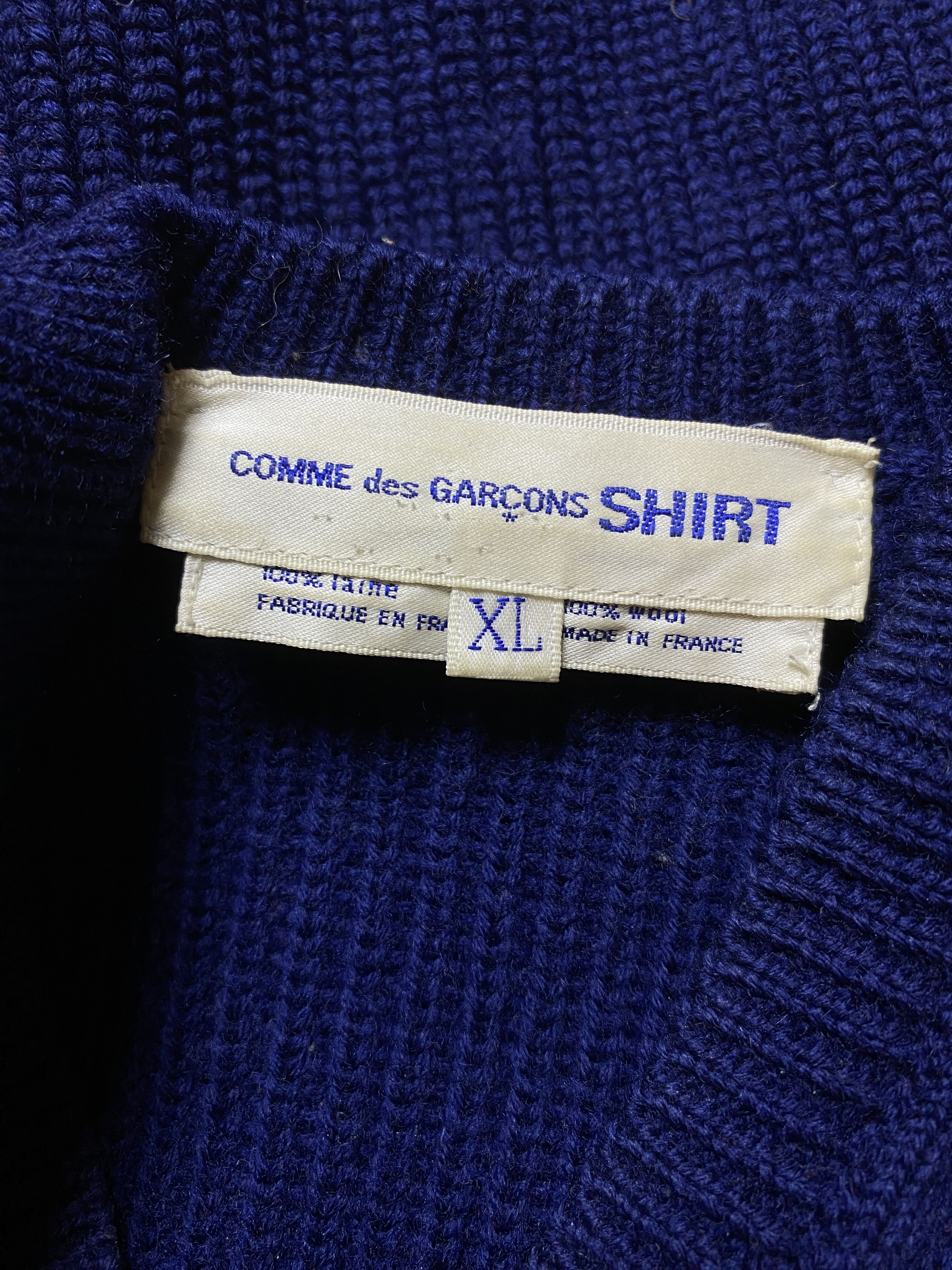 Comme des Garcons × Designer Comme Des Garcons CDG navy wool knitted sweater luxury Size US XL / EU 56 / 4 - 4 Thumbnail