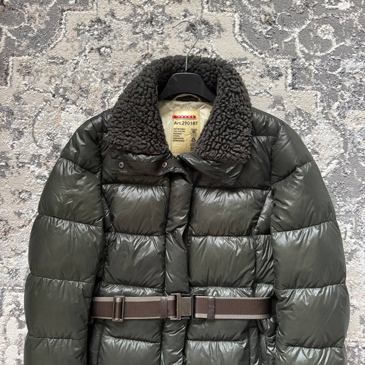 Rare Prada Vintage Khaki Nylon Belted Puffer Down Ski Jacket