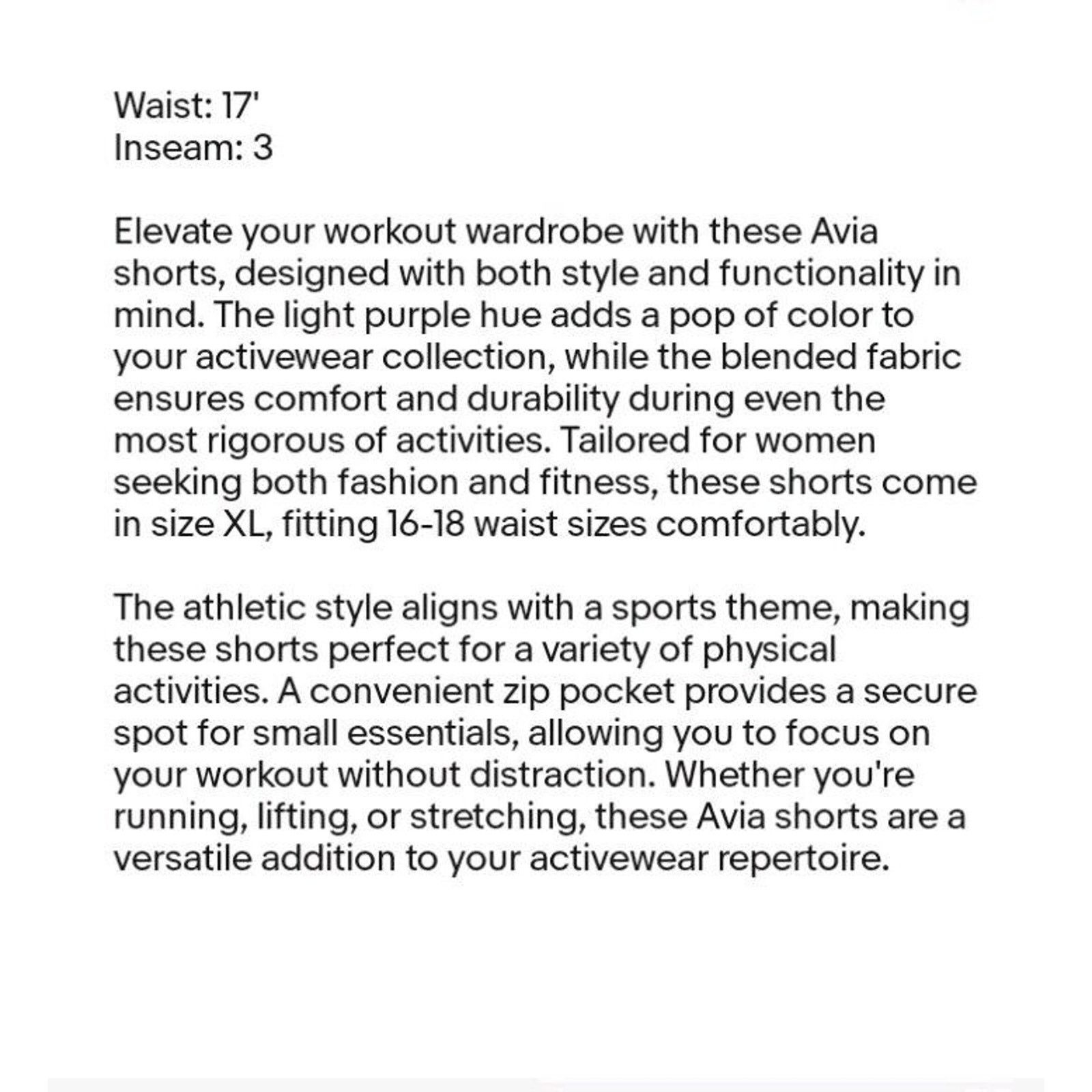 Avia AVIA SHORTS WORKOUT RUNNING SHORTS SZ XL 16-18 LIGHT PURPLE Size 34" / US 12 / IT 48 - 10 Thumbnail