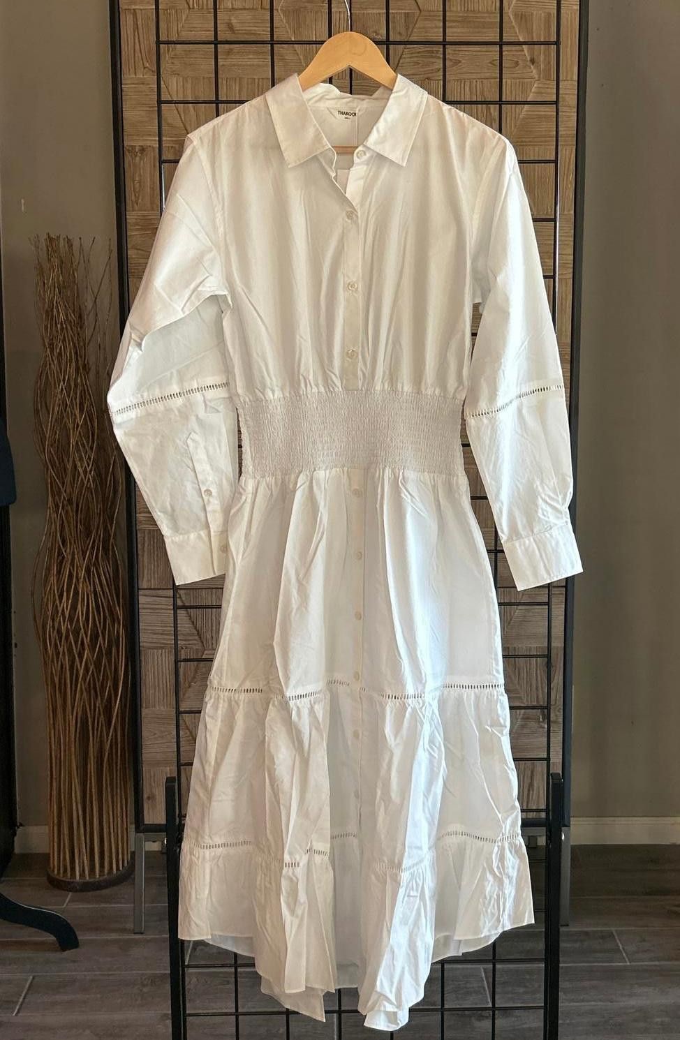 Designer NWT Thakoon White Maxi Dress 8 Smocked Waist Cottage Size M / US 6-8 / IT 42-44 - 1 Thumbnail