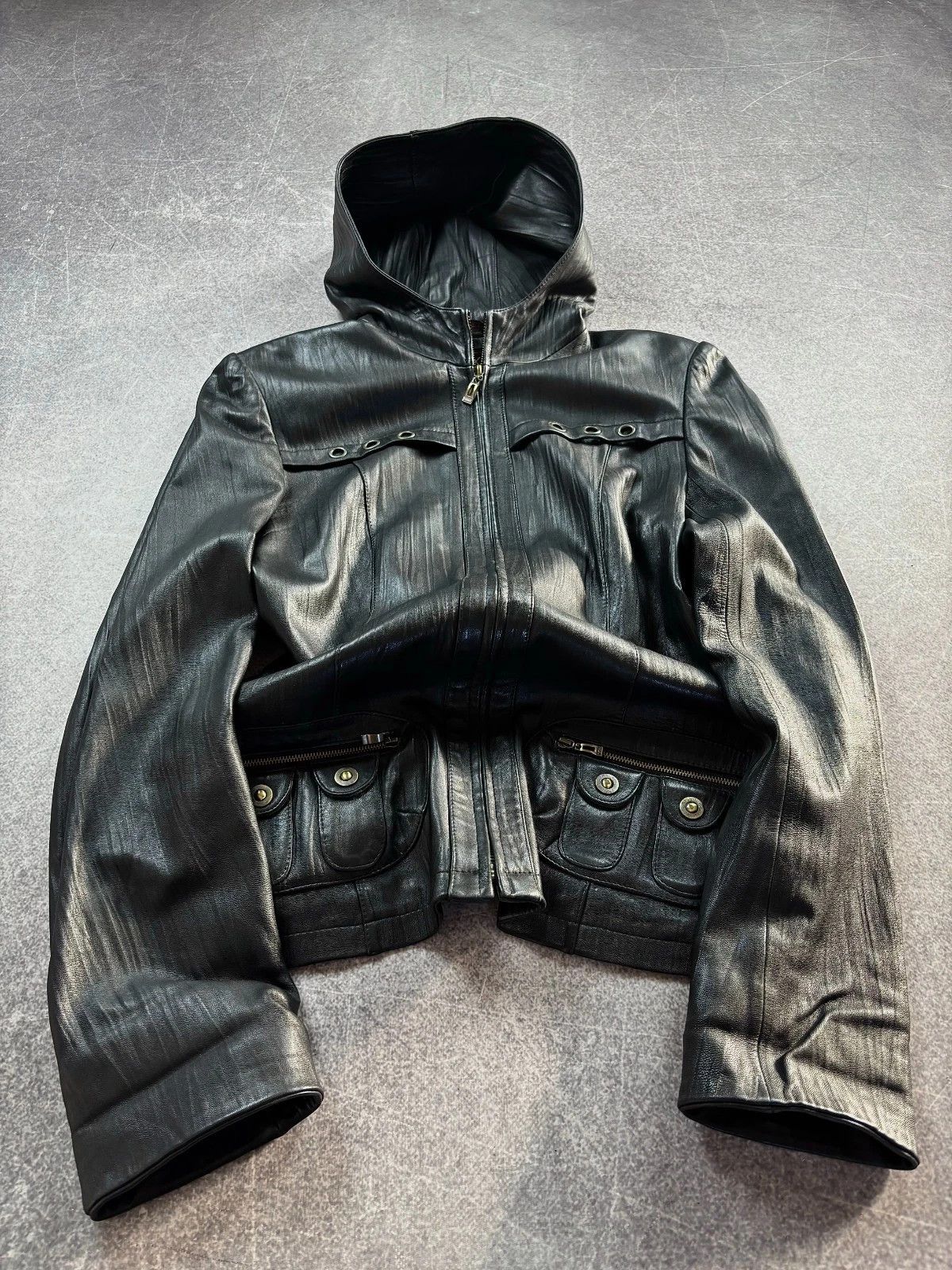 Junya Watanabe 00sJAPANESE RICK OWENS TYPE! CARGO LEATHER JACKET WITH HOOD Size US S / EU 44-46 / 1 - 2 Thumbnail