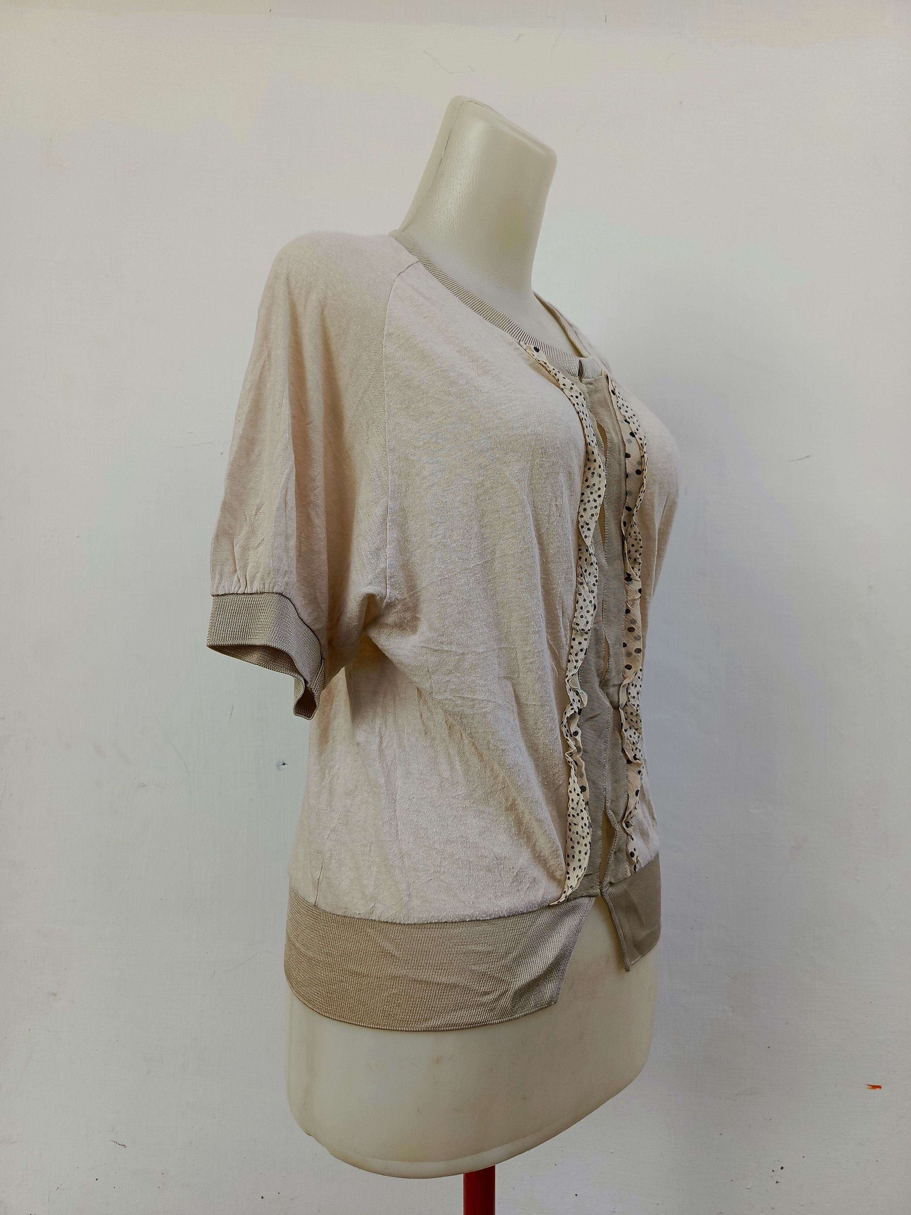 Pas de Calais Pas de Calais Beige Short Sleeve Cardigan Ruffle Detail Size M / US 6-8 / IT 42-44 - 3 Thumbnail