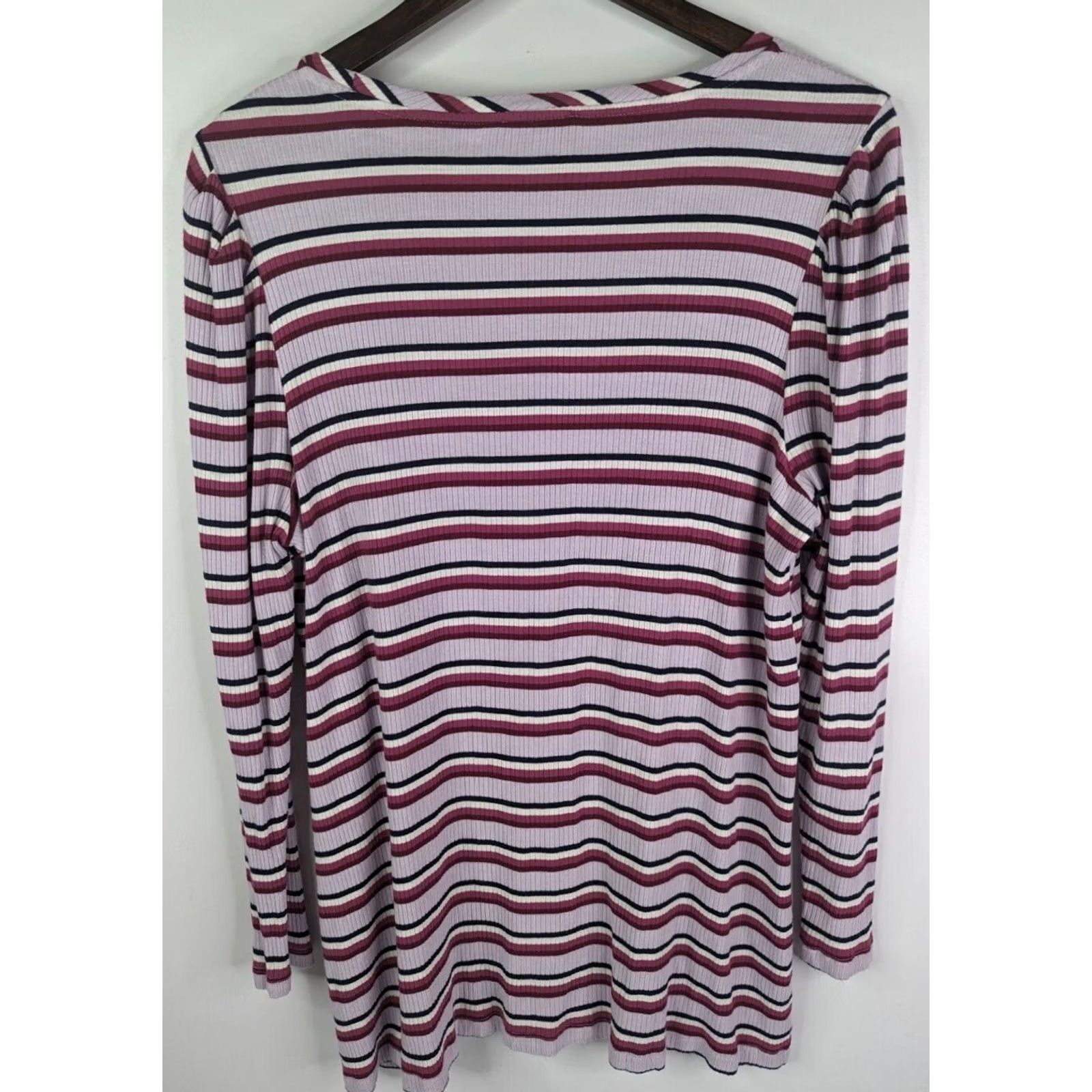 Vintage Lane Bryant Puff-Shoulder Ribbed Tee Women's Plus 20 Long Sleeve Striped Pink Navy Size 3XL / US 20-22 - 4 Thumbnail