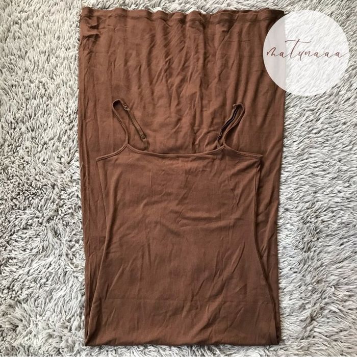 Rare Sold Out Skims Soft Lounge Long Slip Dress In Wood