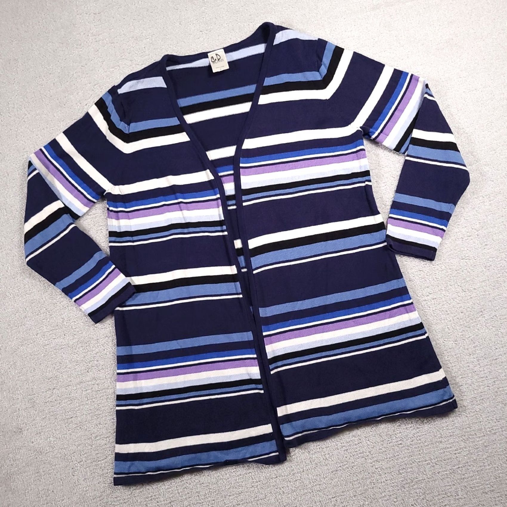 Blair Blair Cardigan Sweater Open Front Women Large Blue Stripe Long Sleeve Heavy Knit Regular Sleeve Size L / US 10 / IT 46 - 2 Thumbnail