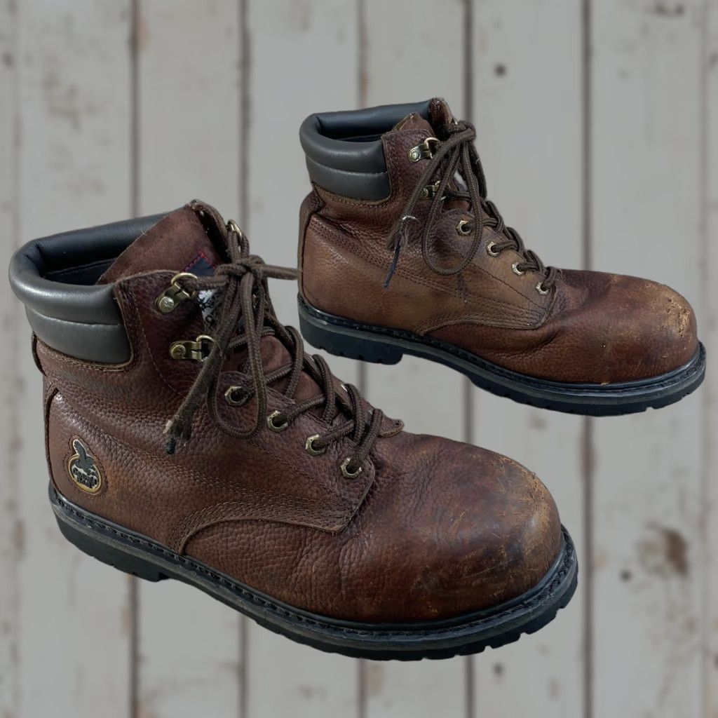 Vintage Georgia Boot Mens 10.5 M Brown Leather 6" Oiler Steel Toe Waterproof Work Boots Shirt Size US 10 / EU 43 - 1 Thumbnail