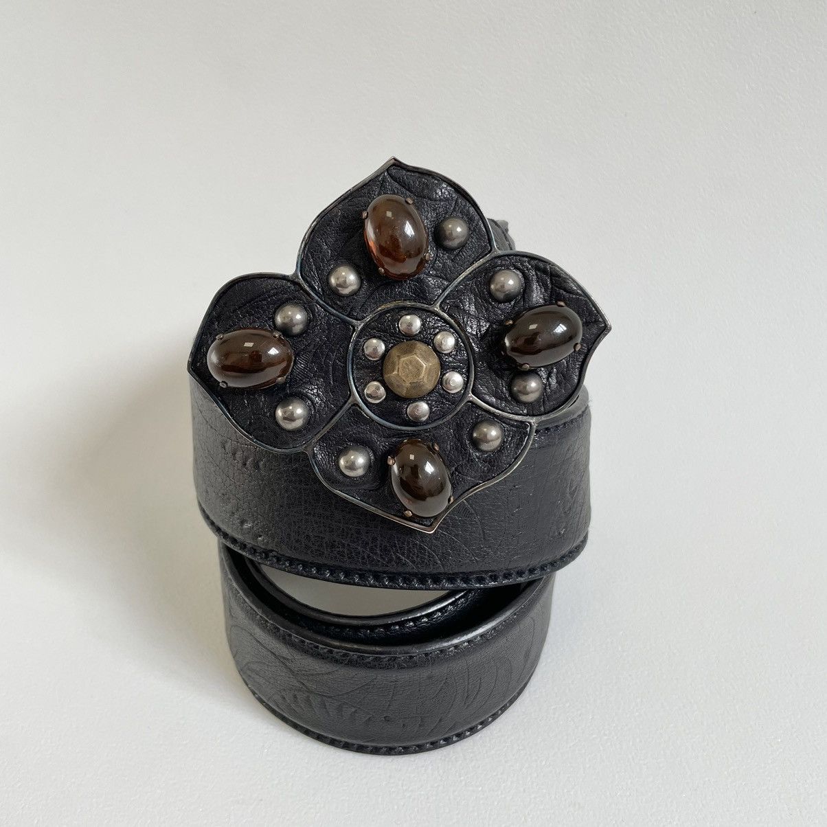 Miu Miu ‘Metal Flower Buckle’ Western Leather Belt Size 32 - 2 Thumbnail