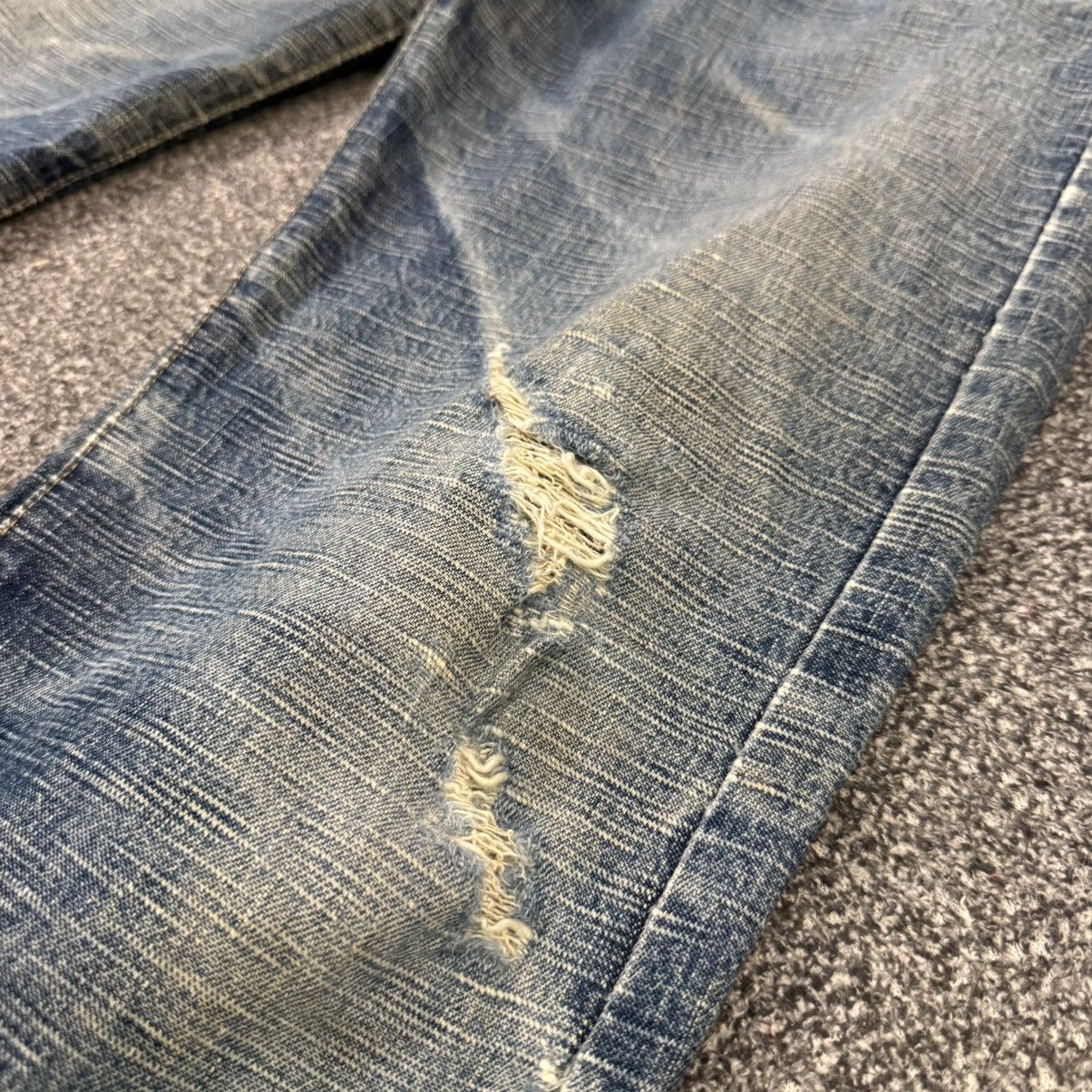 Indigo 🔥🇯🇵 Vintage 90s Crazy Distressed KU Handcraft Raw Denim Size US 31 - 11 Thumbnail