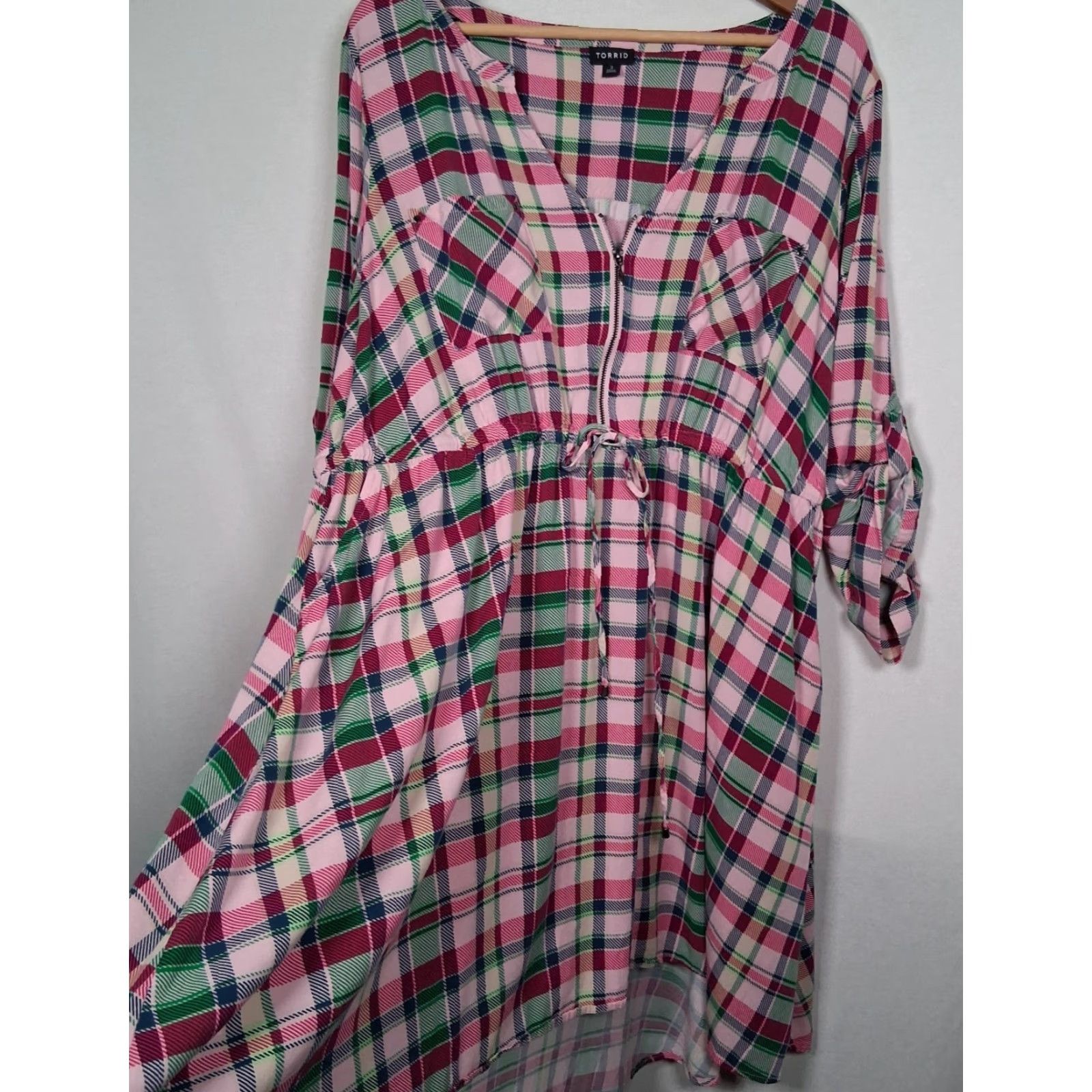 Torrid VINTAGE Torrid Dress Plaid Pattern Knit Zip V-Neck 3X 3/4 Sleeve Midi High Low Shirt Dress Women Plus Size XXL / US 16-18 / IT 52-54 - 3 Thumbnail