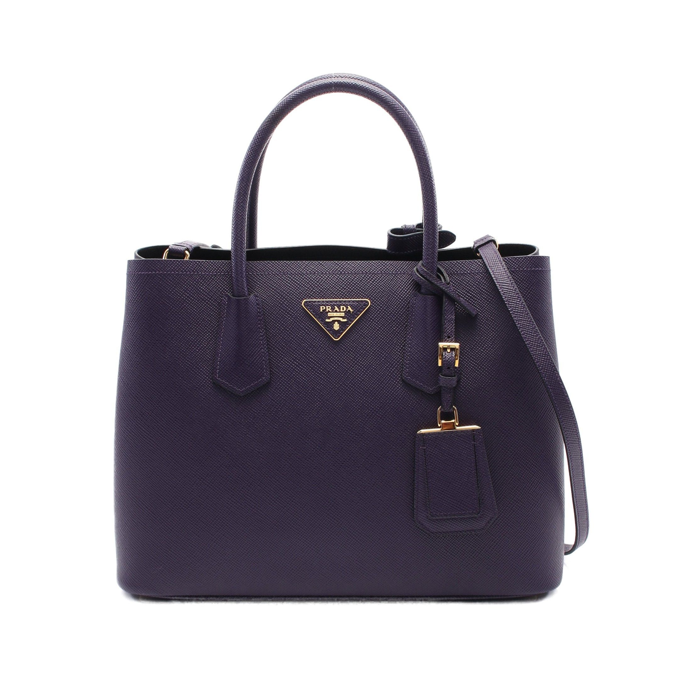 Prada Prada Saffiano Cuir Handbag Tote Bag Leather Purple Size ONE SIZE - 1 Thumbnail